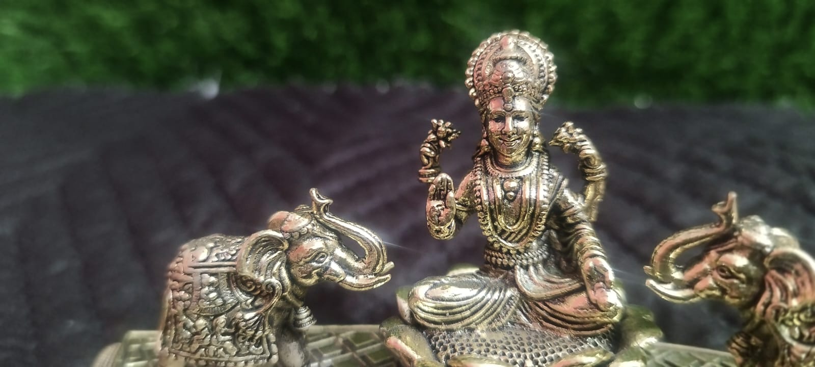 Brass Gajalakshmi Statue - Handcrafted Goddess Lakshmi Idol with Elephants (6.5 Inches)