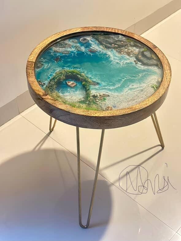 Handcrafted Ocean Resin Side Table – Artistic Coastal Design