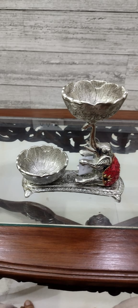 German Silver Dry Fruit Platter with Stone Work - Elegant Decorative & Gifting Tray (Handcrafted)