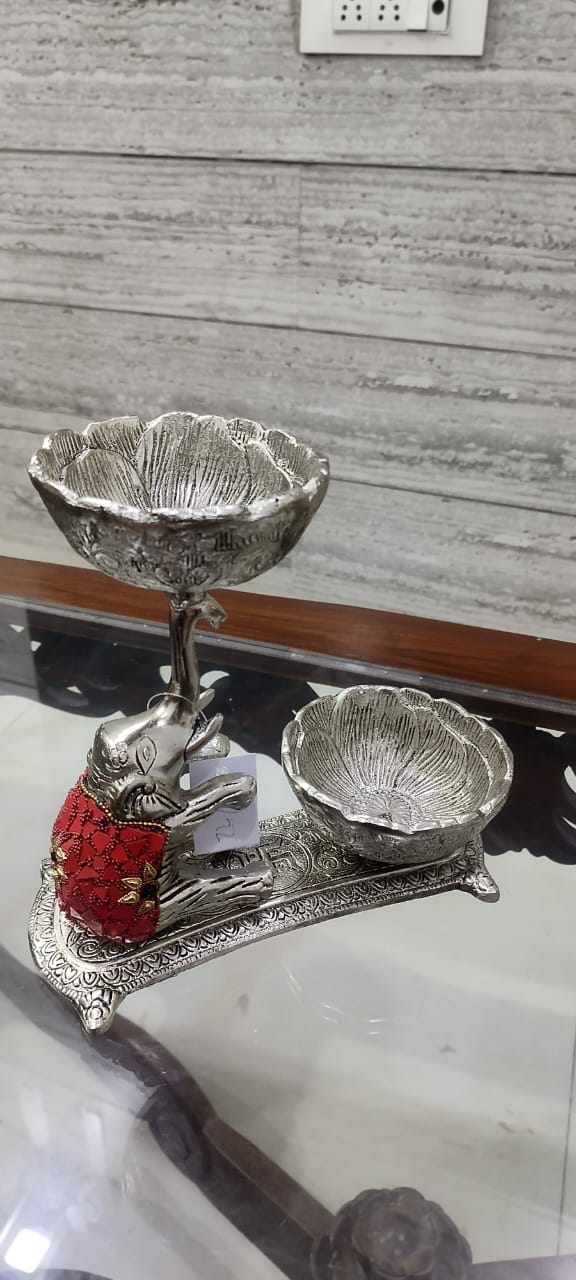 German Silver Dry Fruit Platter with Stone Work - Elegant Decorative & Gifting Tray (Handcrafted)