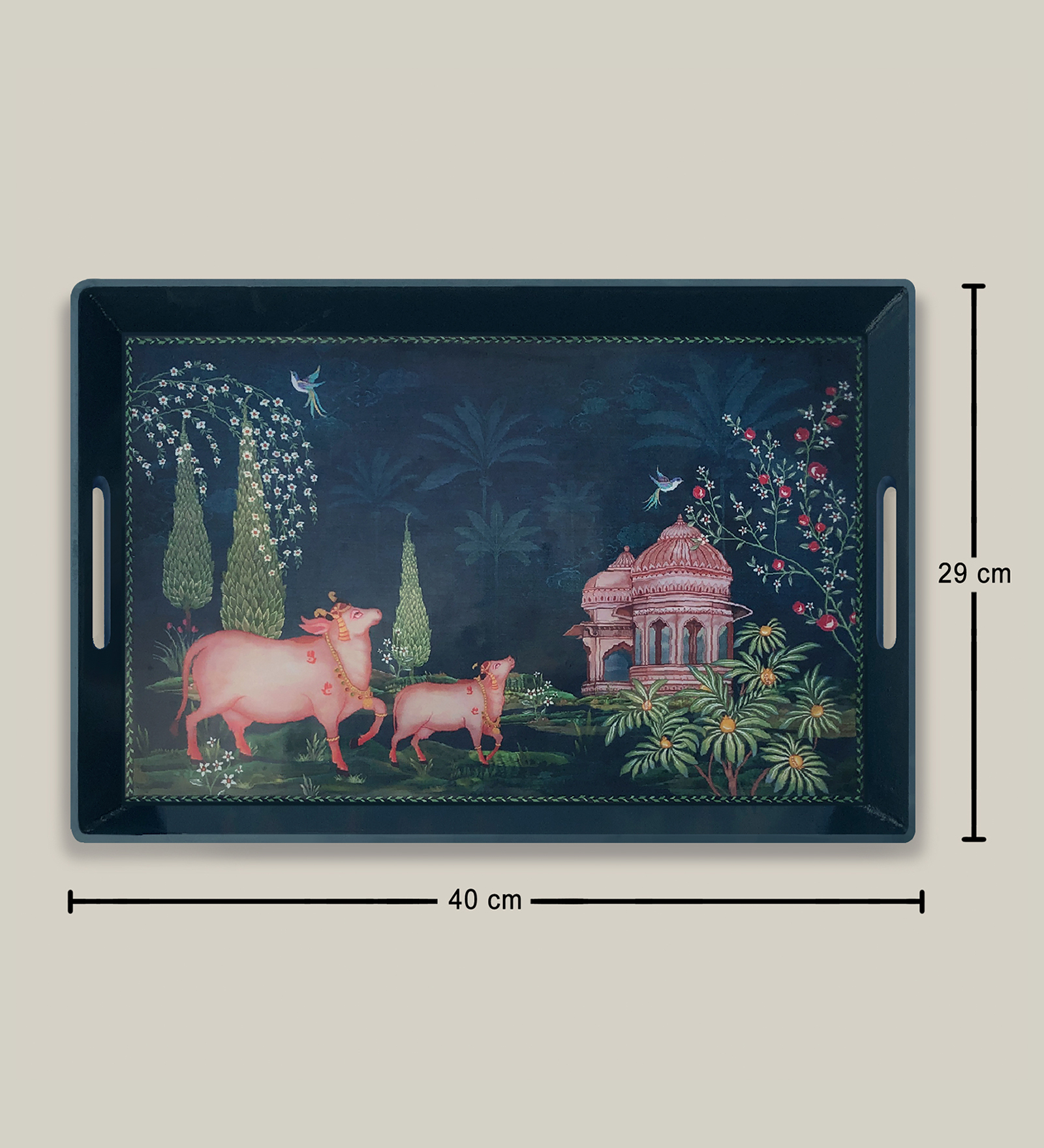 Preetier Pichwai Wooden Serving Tray – 40 x 29 cm