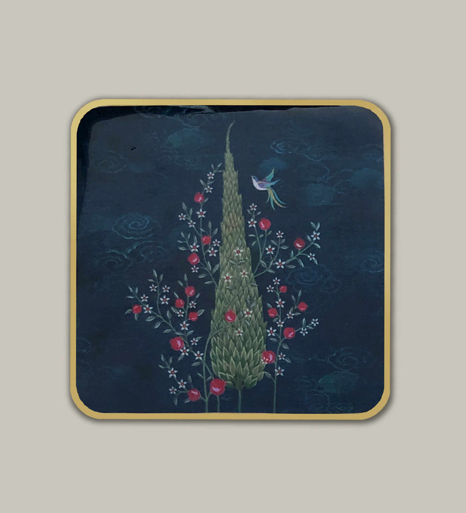 Pichwai Wooden Coaster Set - Blue Floral MDF Coasters (Set of 6)