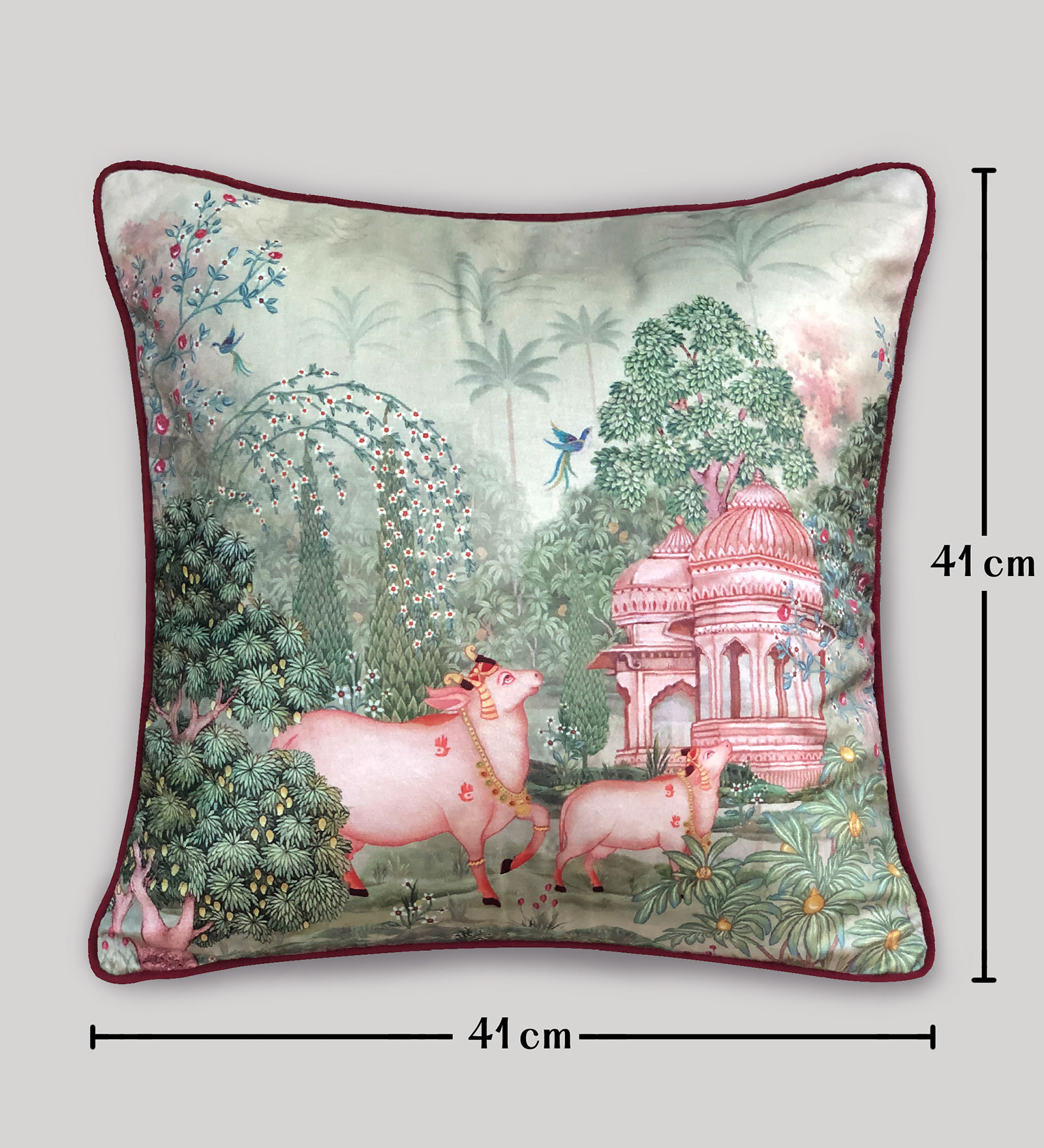 Preetier Pichwai Velvet Cushion Cover – Beige (16x16 Inch)