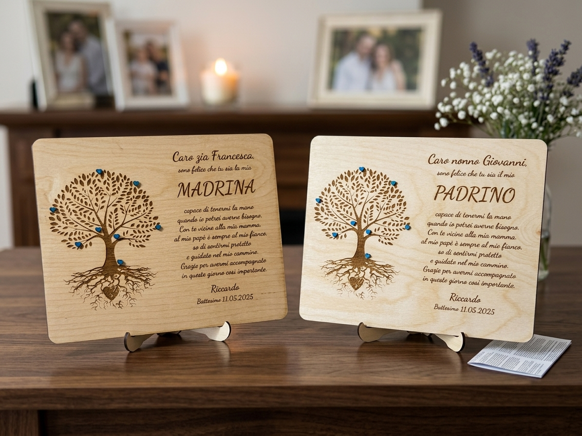 Targhe Personalizzate Padrino Madrina Battesimo Legno