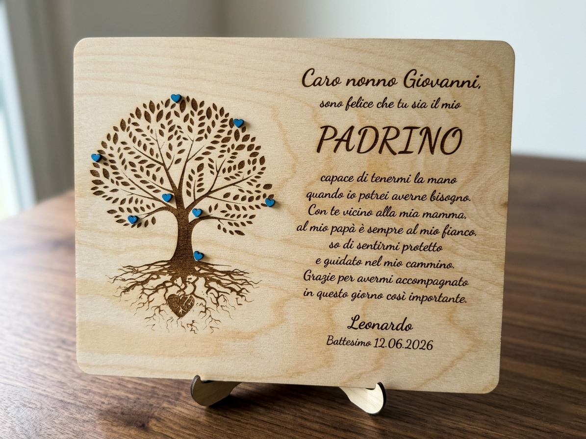 Targhe Personalizzate Padrino Madrina Battesimo Legno