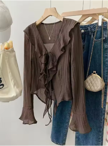 Brown Ruffle Blouse