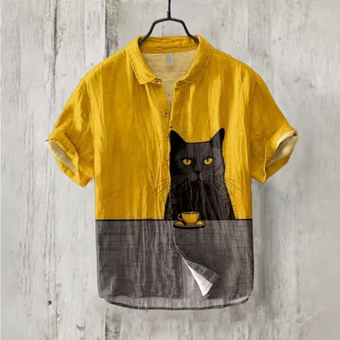 Yellow Cat Print Shirt