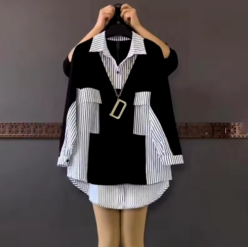 Striped Black and White Women's Blouse