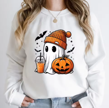 New Women Fashion Creative Halloween Ghost Pumpkin Bat Print Pullovers Ladies Long Sleeves Halloween Hoodeless Sweatshirts