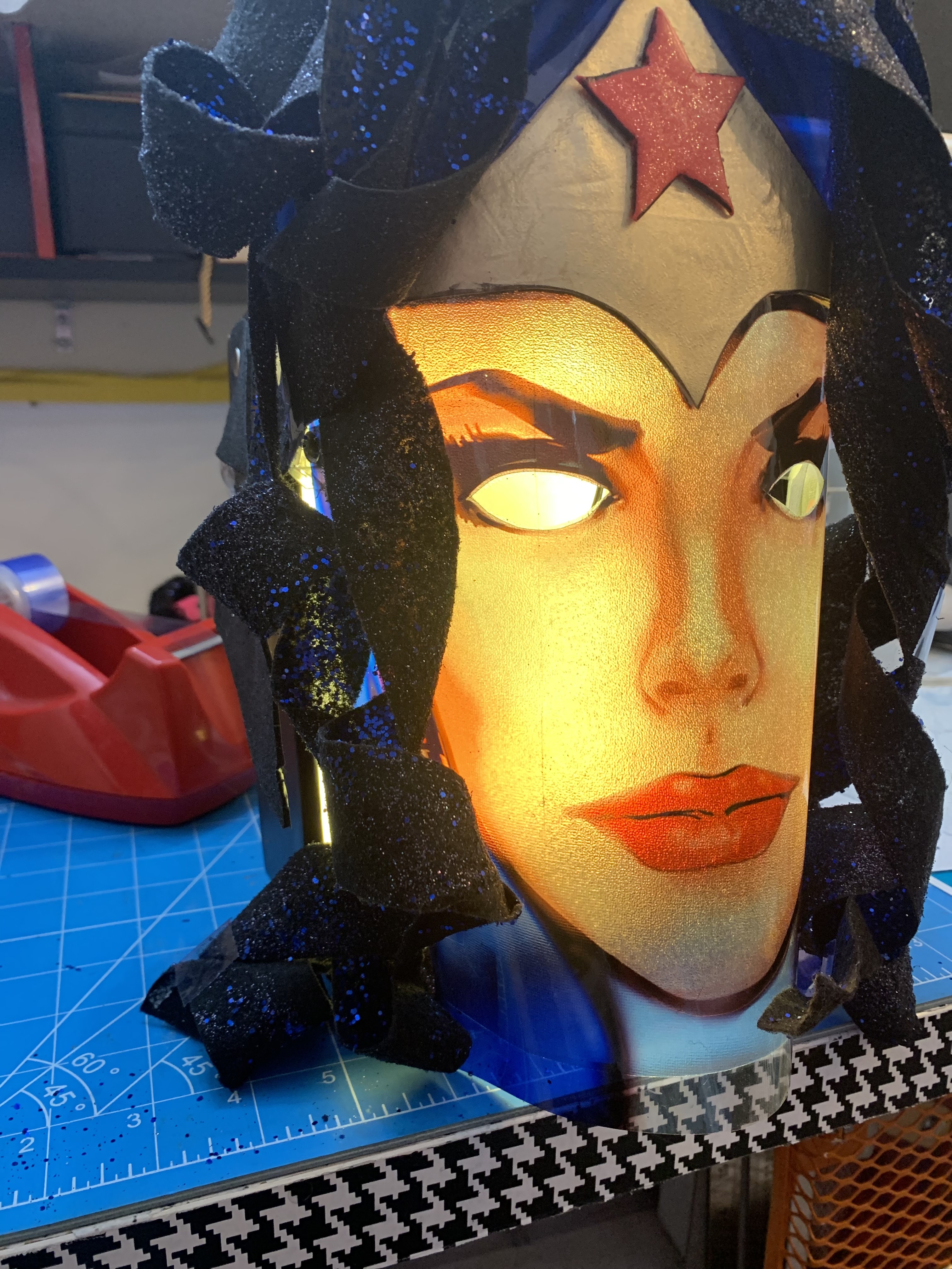 Bespoke Wonder Woman Mask - Hand-Sculpted Glow Decor