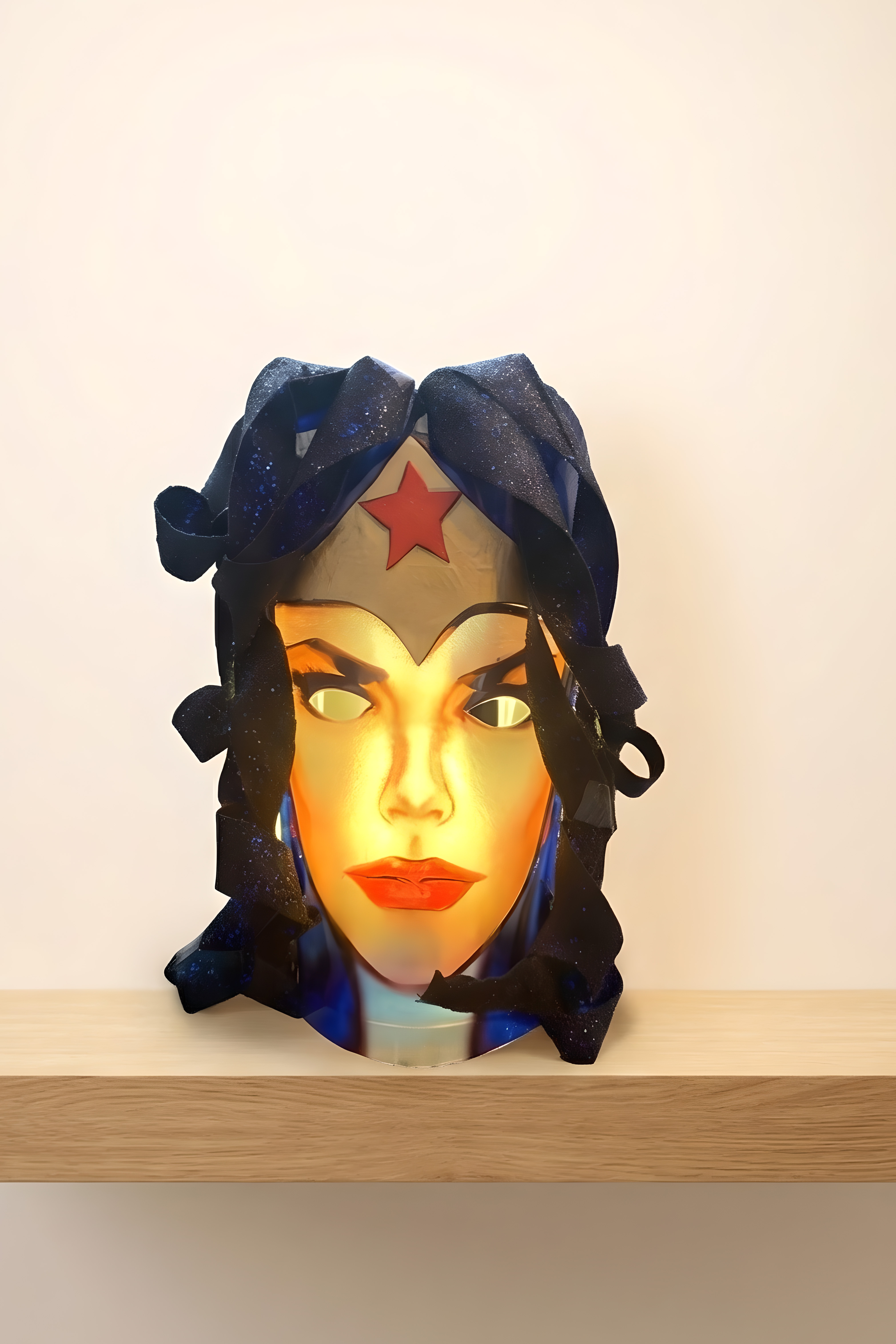 Bespoke Wonder Woman Mask - Hand-Sculpted Glow Decor