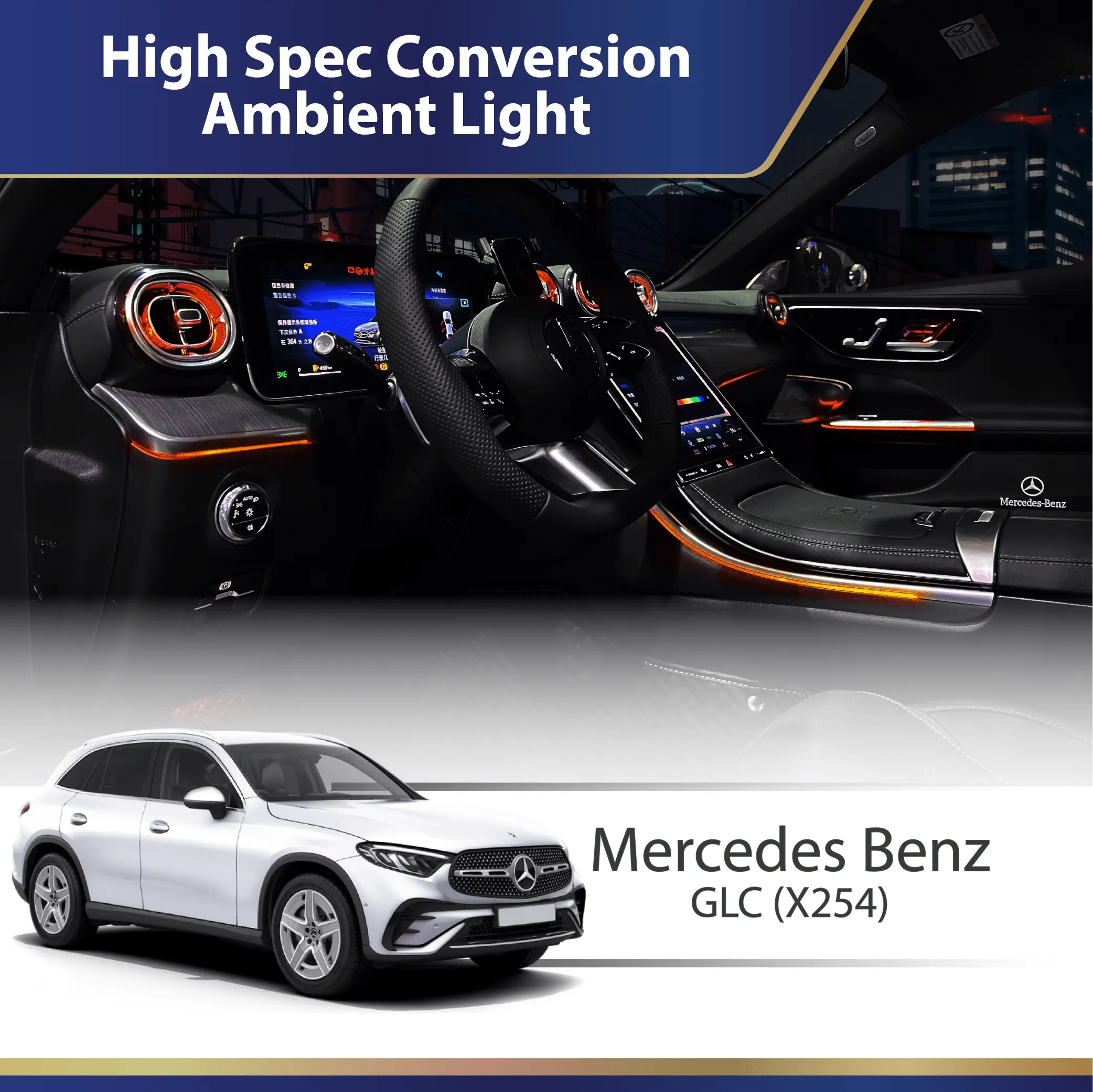 Upgrade 64 Colors LED Car Interior Ambient Lighting Kit for Mercedes Benz W206 2022+ Atmosphere Strip Accessories