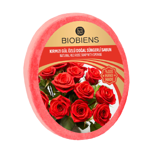 Kırmızı/ Pembe Gül Özlü Doğal Süngerli Sabun