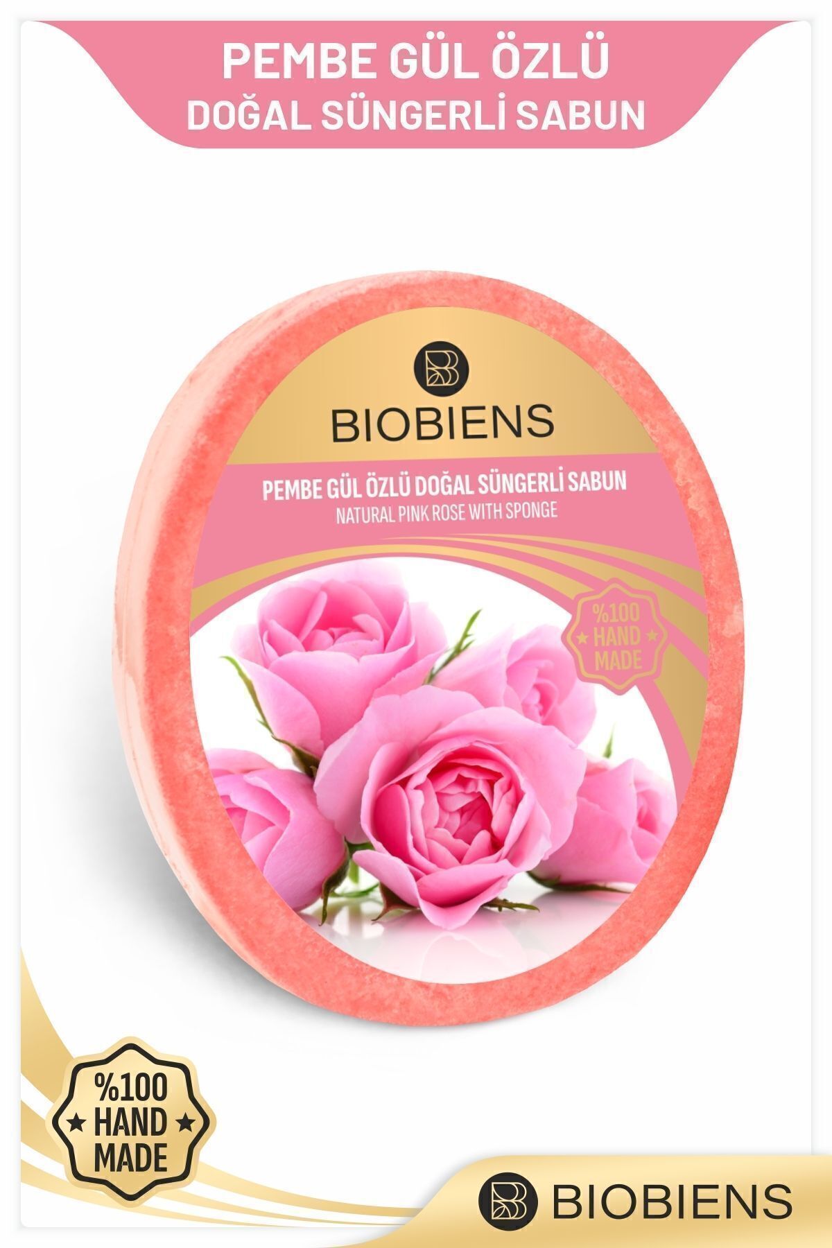 Kırmızı/ Pembe Gül Özlü Doğal Süngerli Sabun