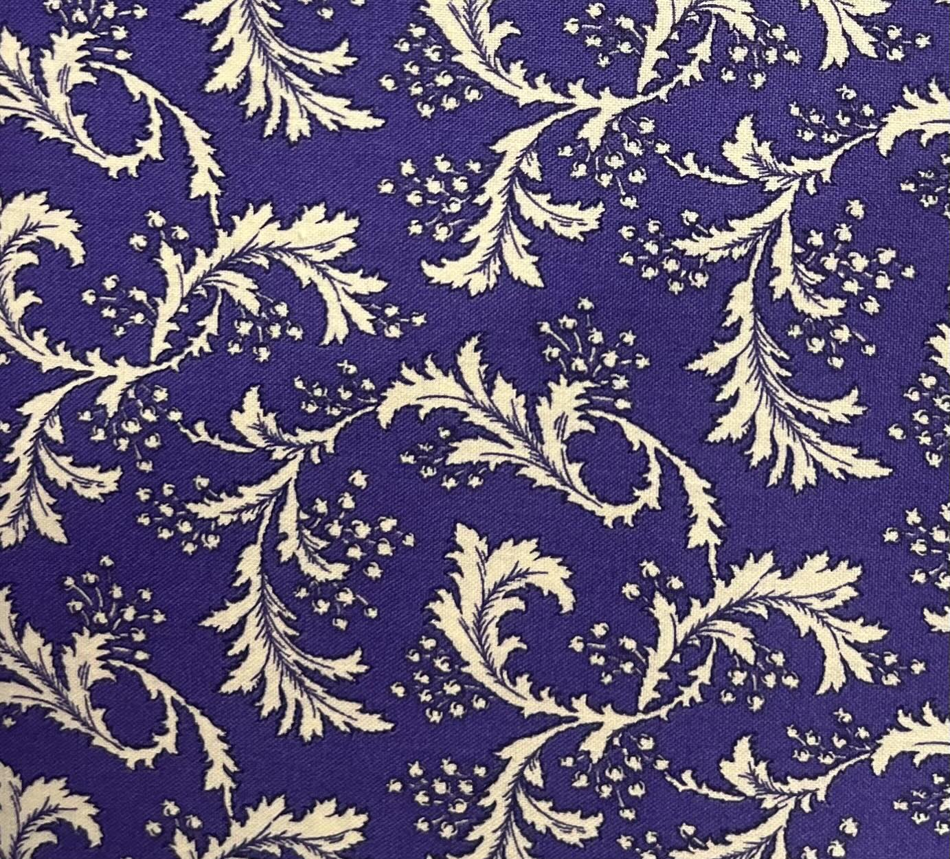"Lovely" Dark Purple and Cream Floral Cotton Fabric