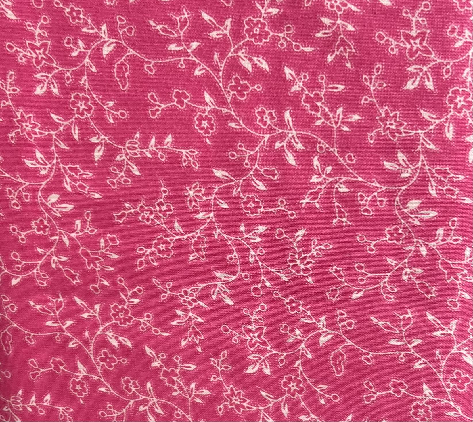 Hot Pink with Danity White Flower Cotton Fabric 