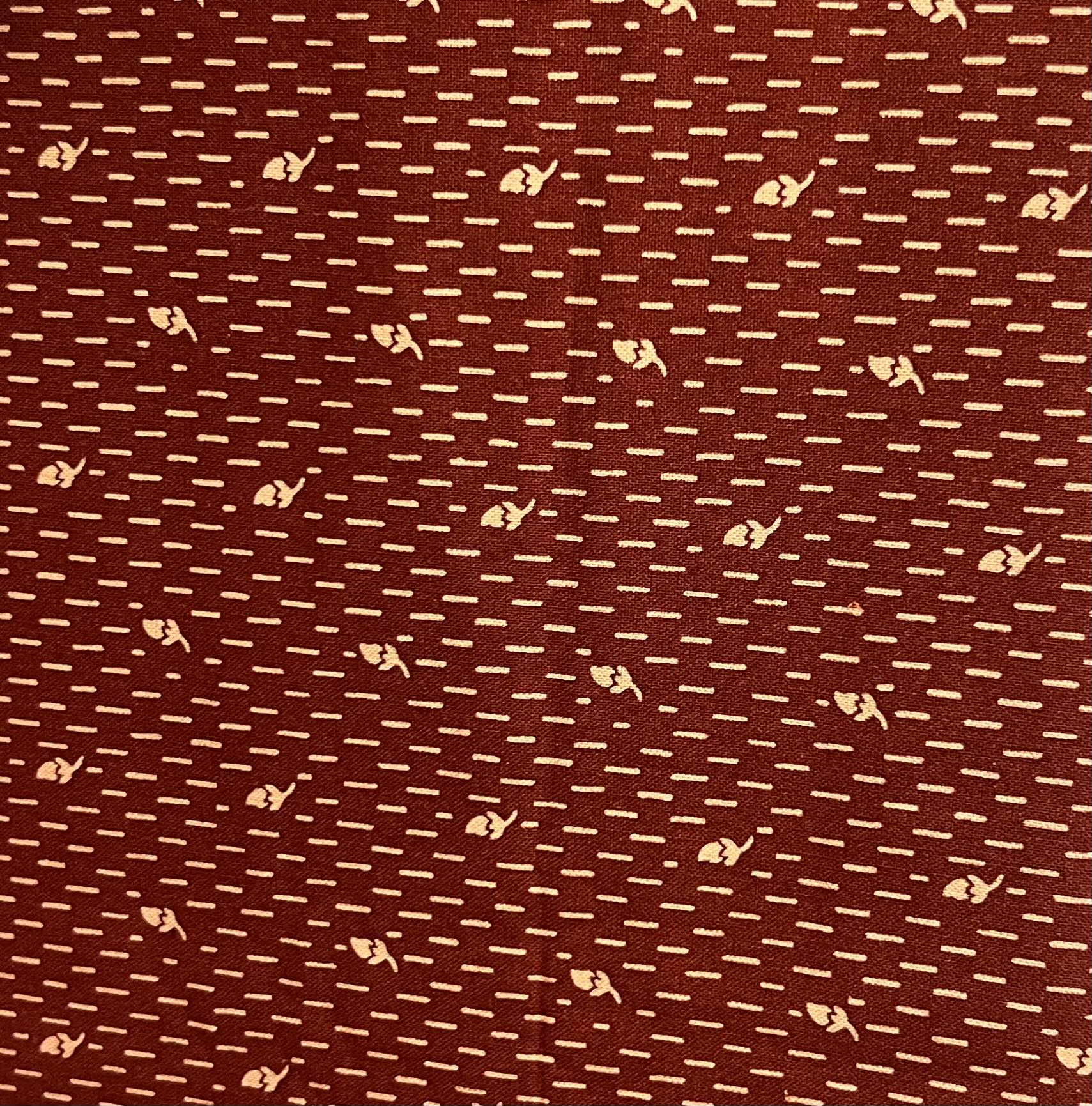 Dark Red with Cream Flower Design Cotton Fabric 