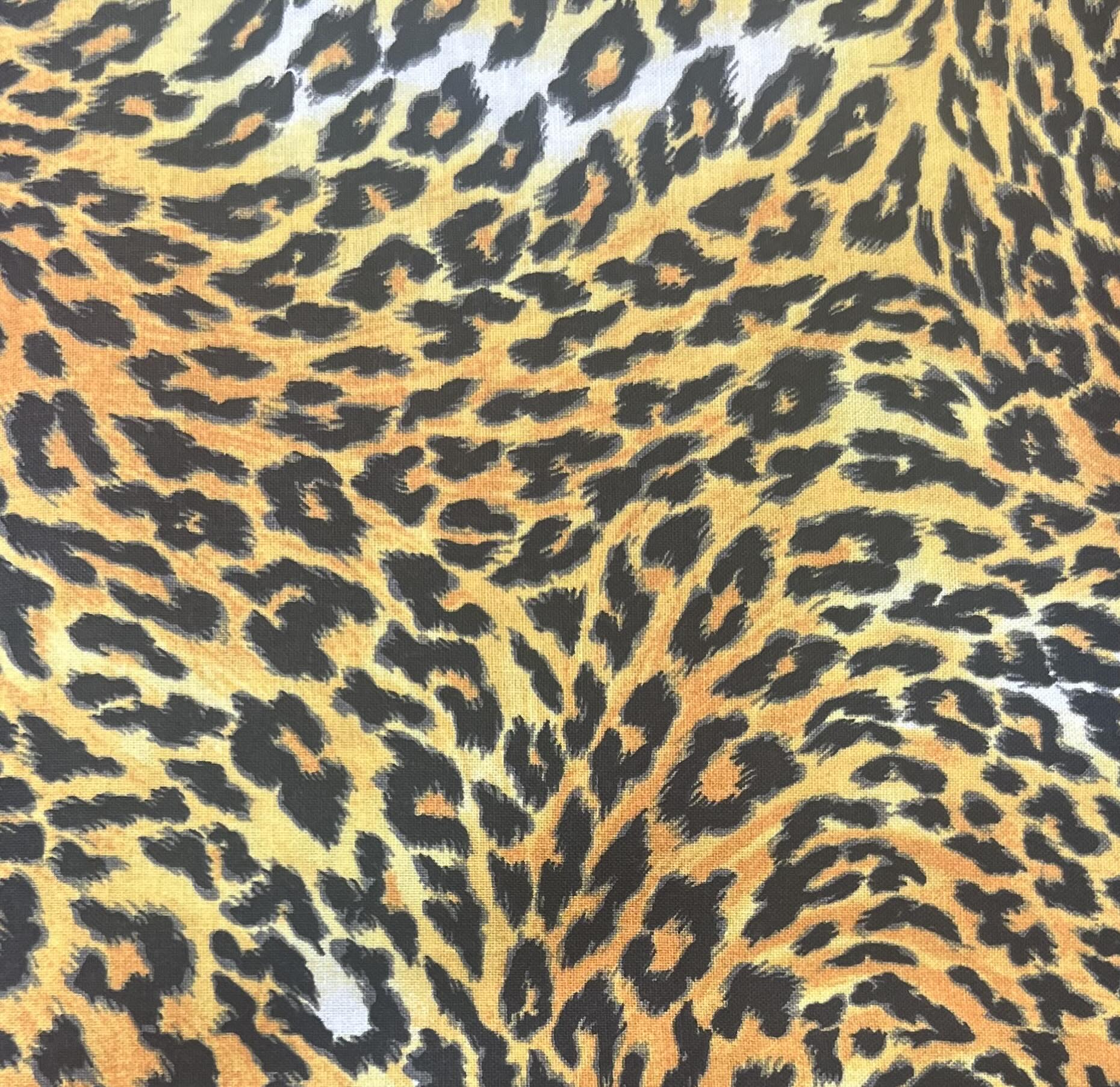 Black, Brown and White Leopard Print Cotton Fabric