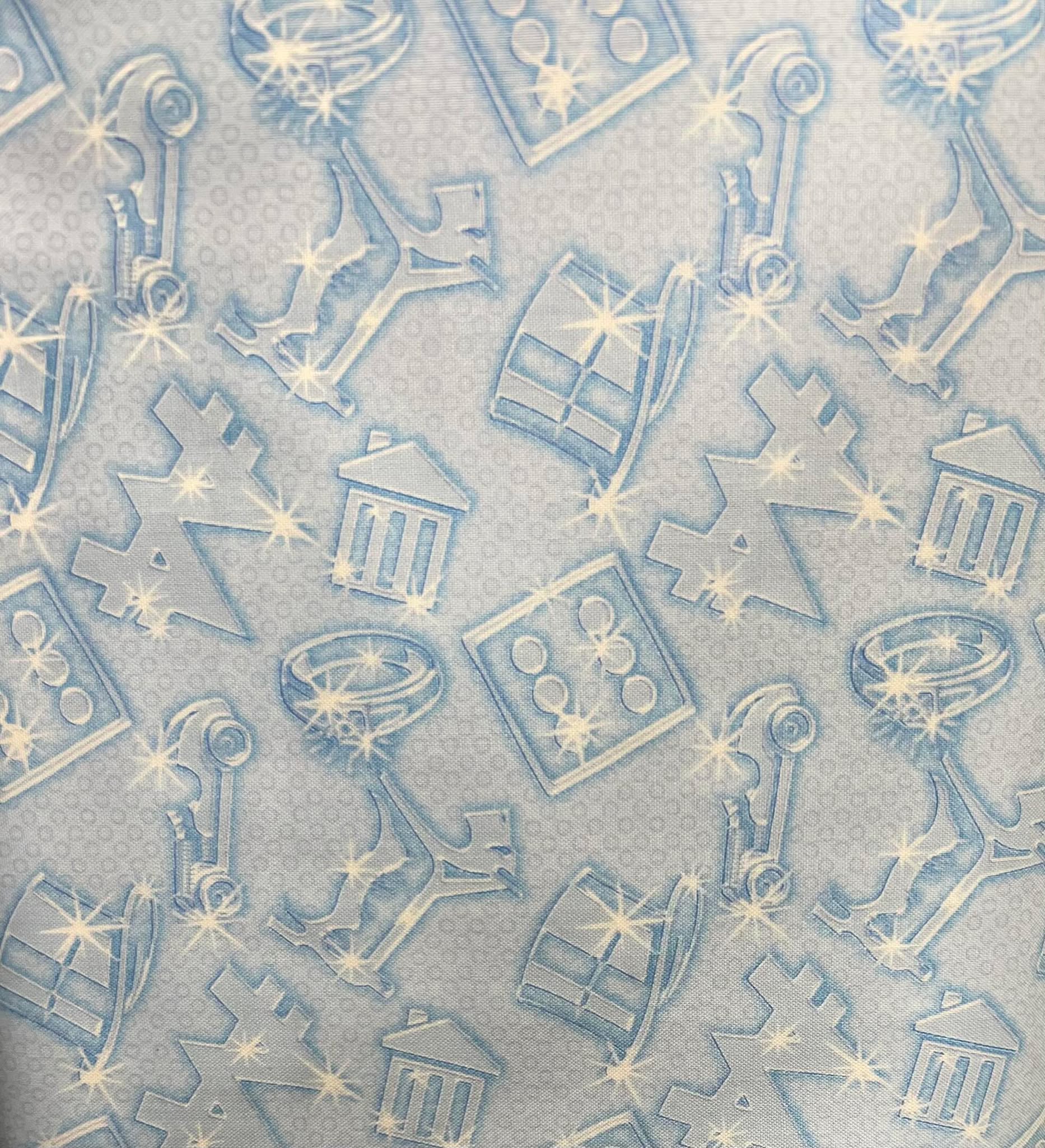 Light Blue and Sliver Monopoly Cotton Fabric 