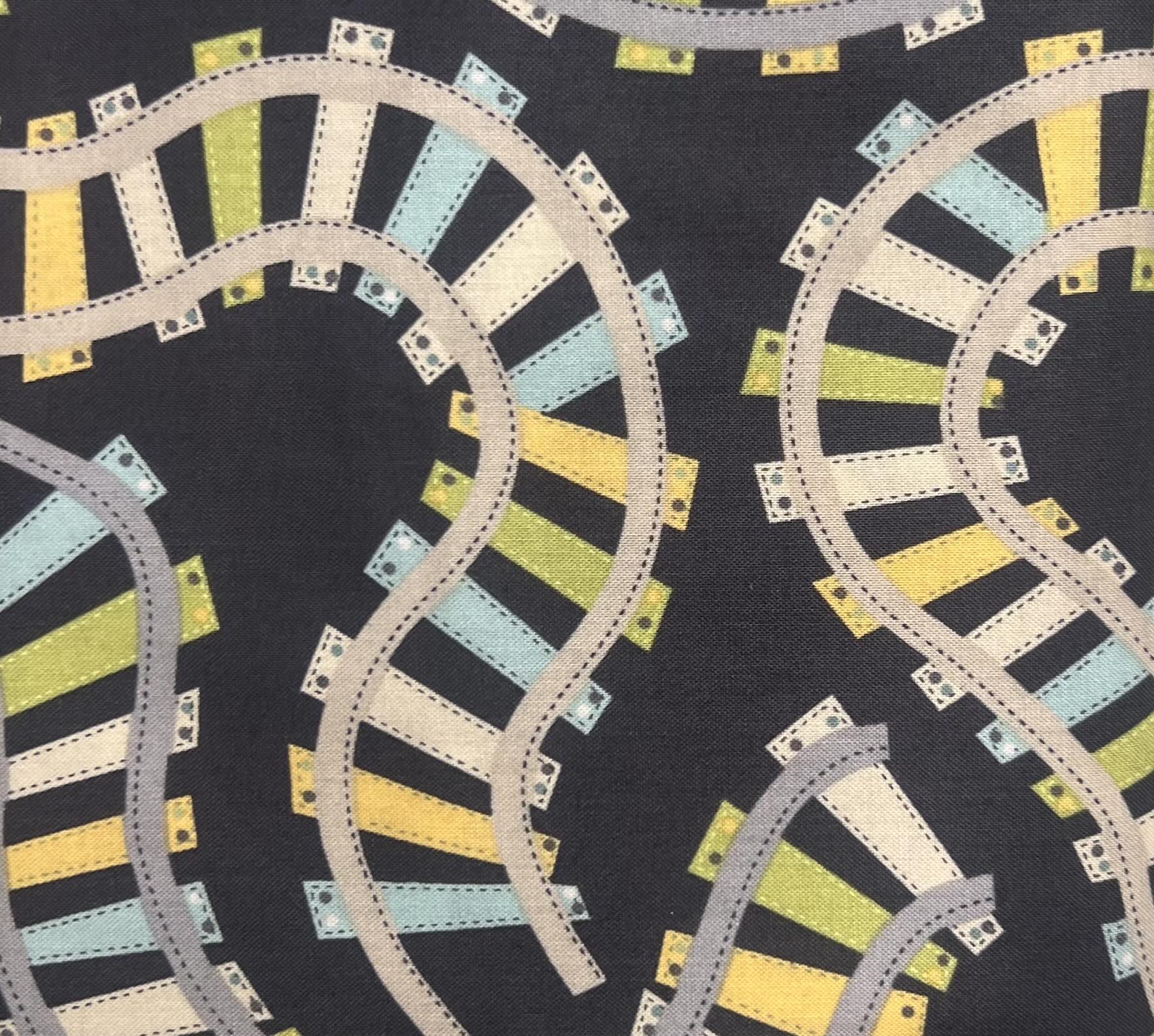 Dark Grey Railroad Track Pattern Cotton Fabric