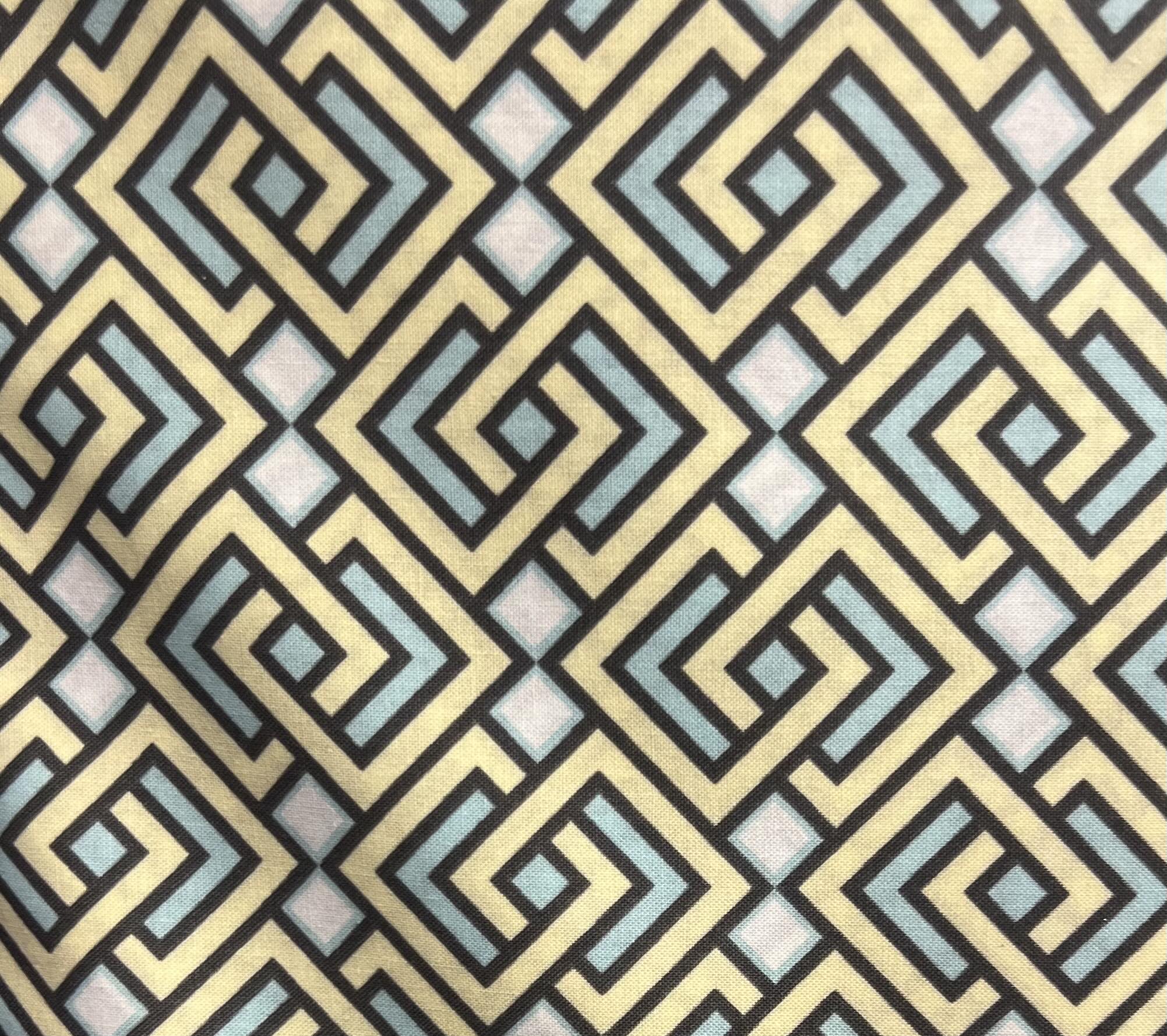 Yellow and Blue hue Geometric Patterned Cotton Fabric