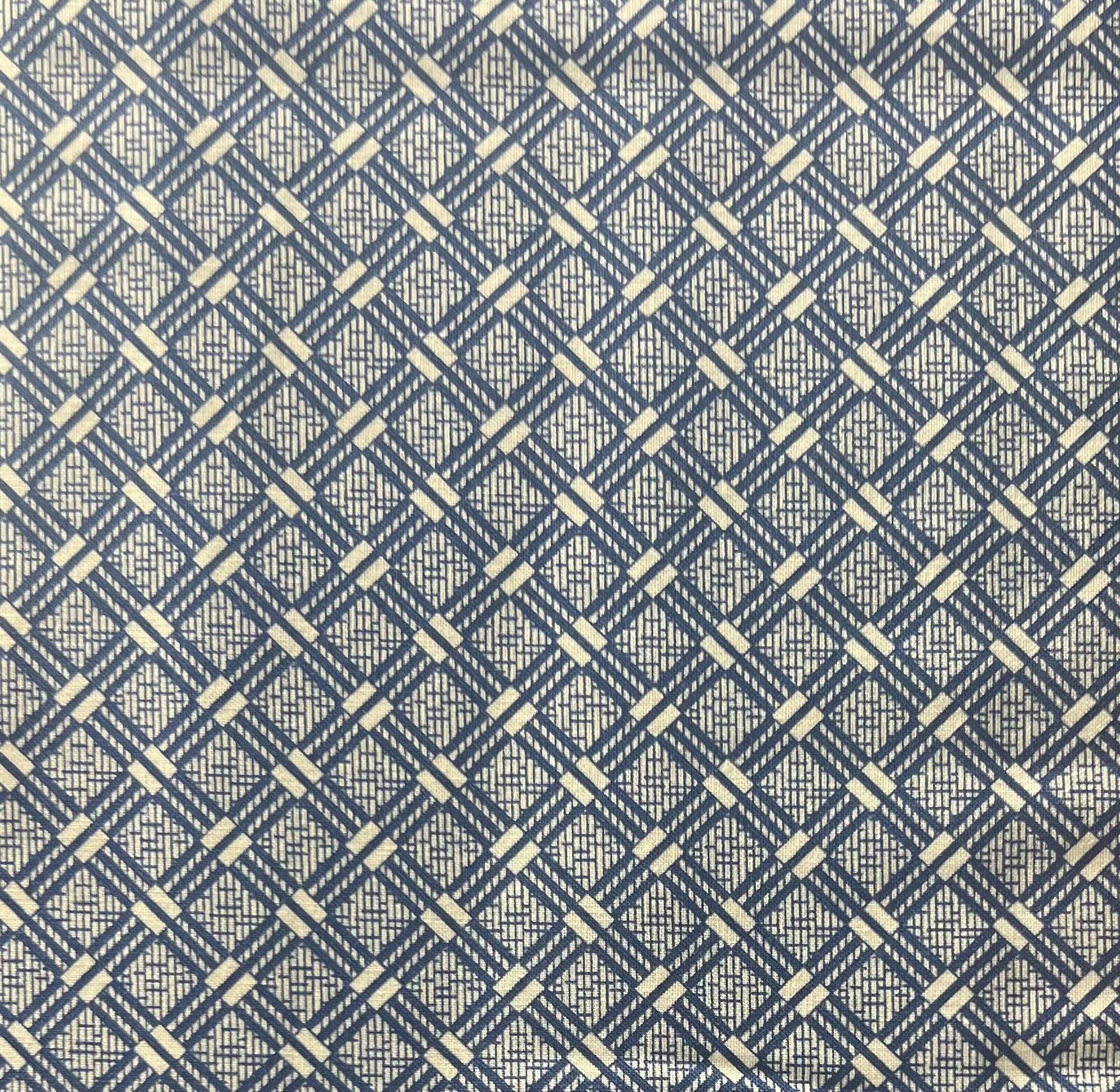 Blue and White Geometric Pattern Cotton Fabric 