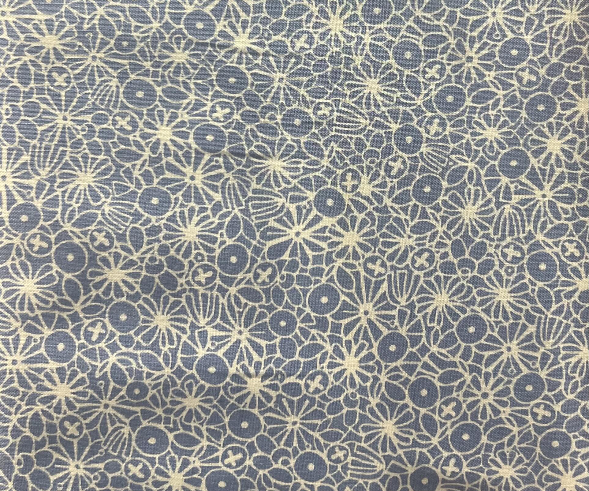 Dark Blue, Light Blue and White Flower Cotton Fabric 