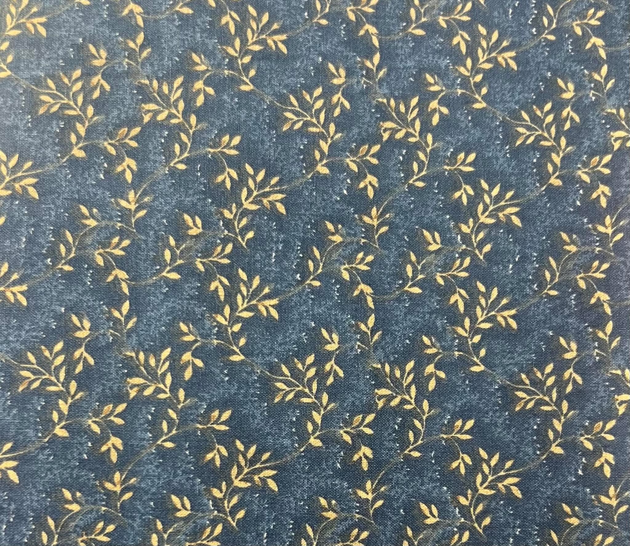 Dark Blue with Cream Floral Cotton Fabric 