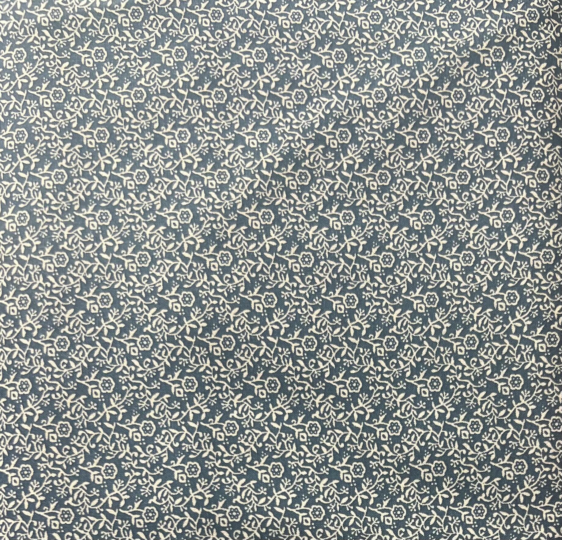 Vintage 1800s Tan and Blue Floral Cotton Fabric 