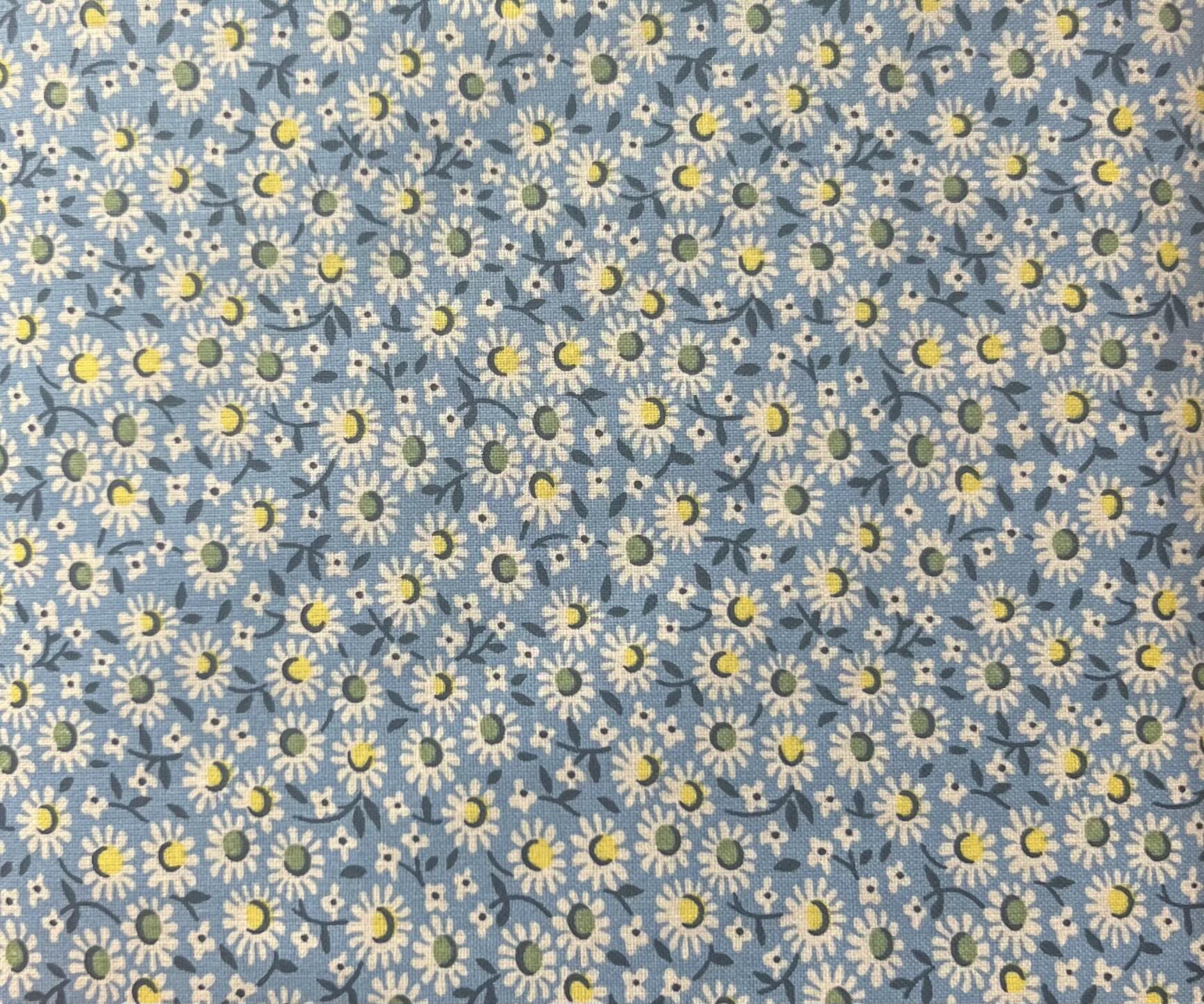 Blue, Yellow, Green and White Danity Flower Cotton Fabric 