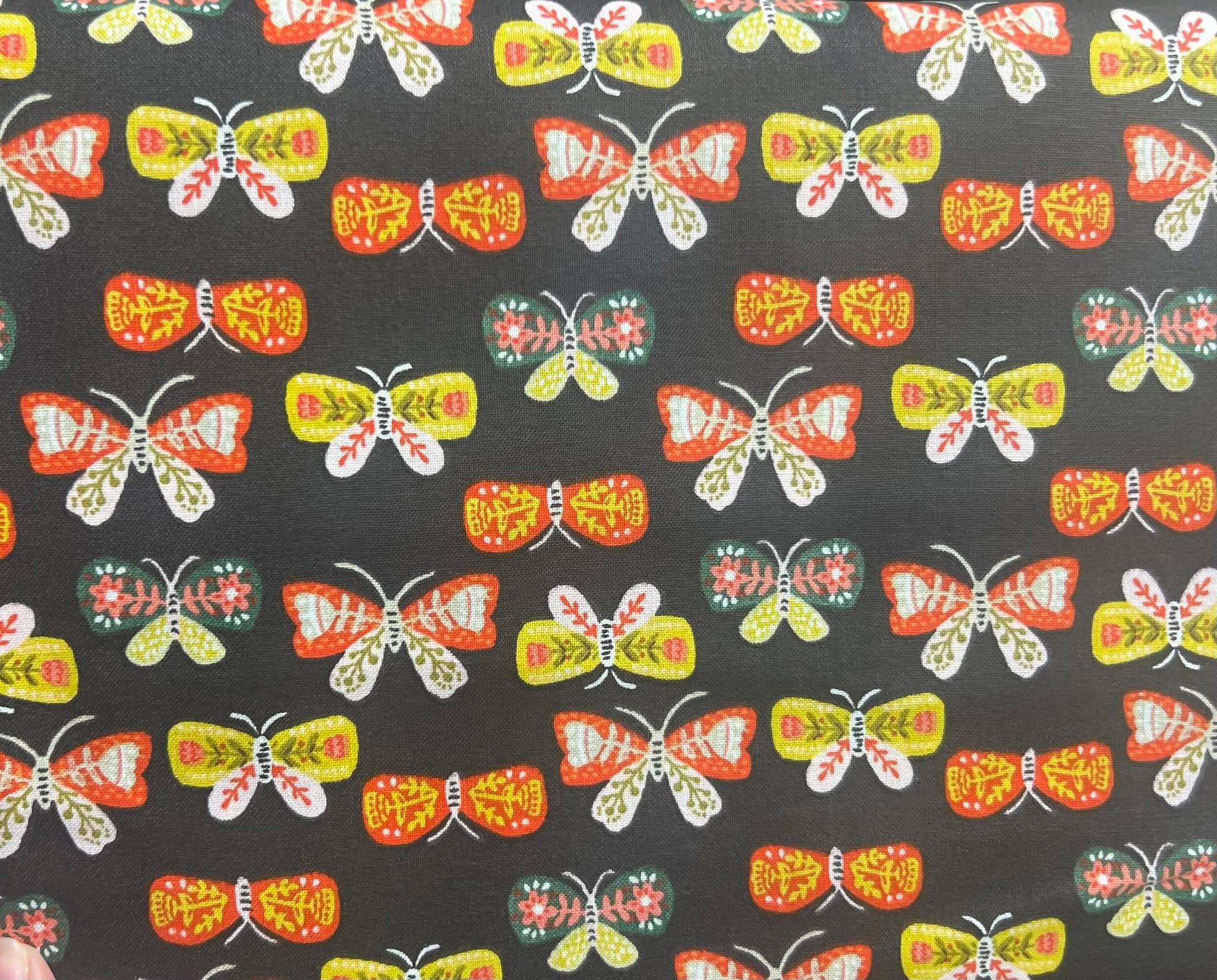 Dark Brown Butterfly Pattern Cotton Fabric