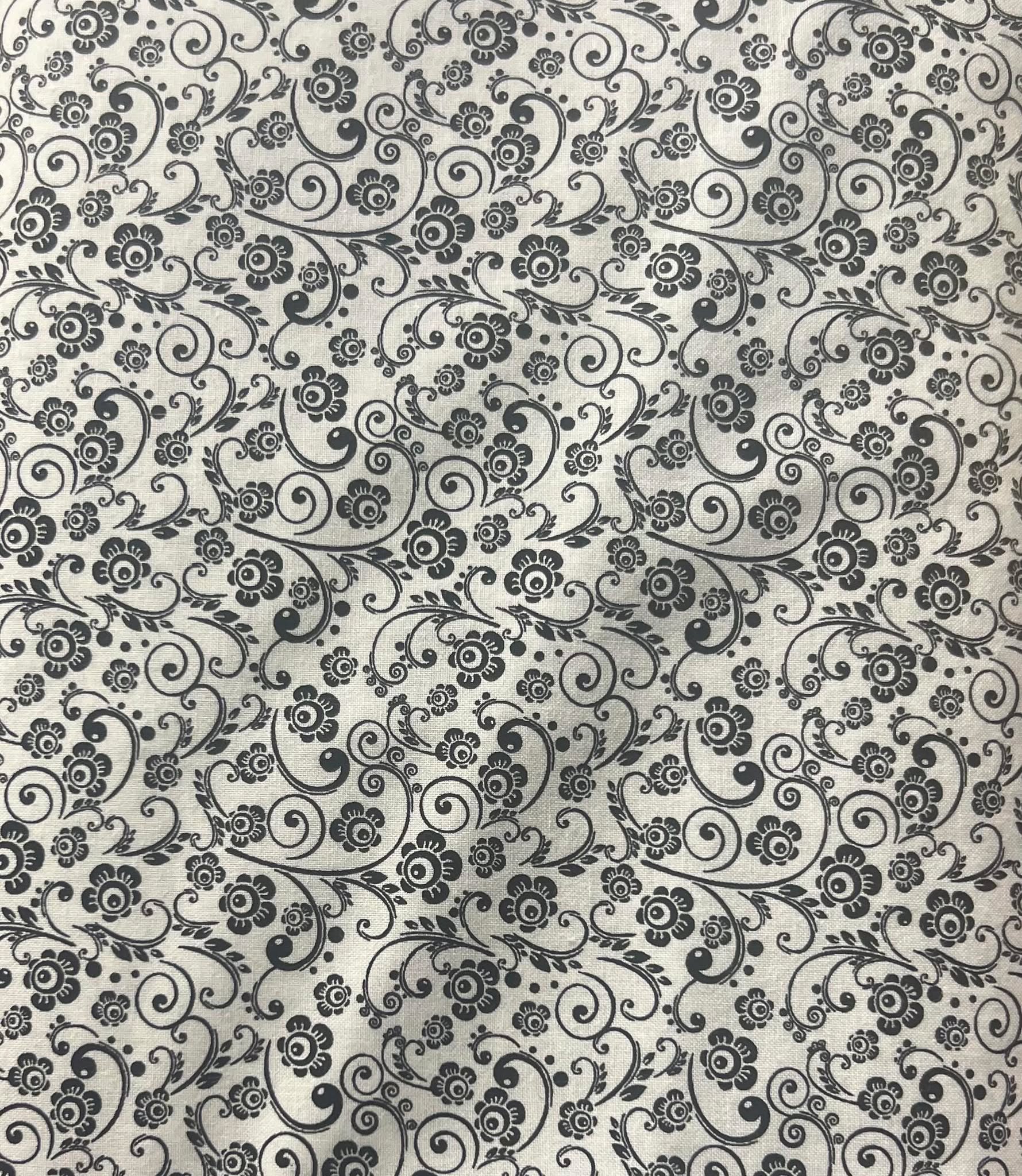 Black and White Floral Cotton Fabric