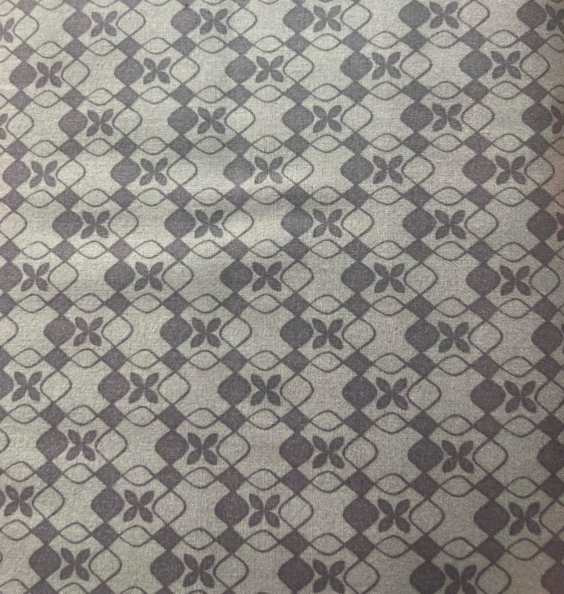 Dark and Light Grey Geomoteric Shape Cotton Fabric 