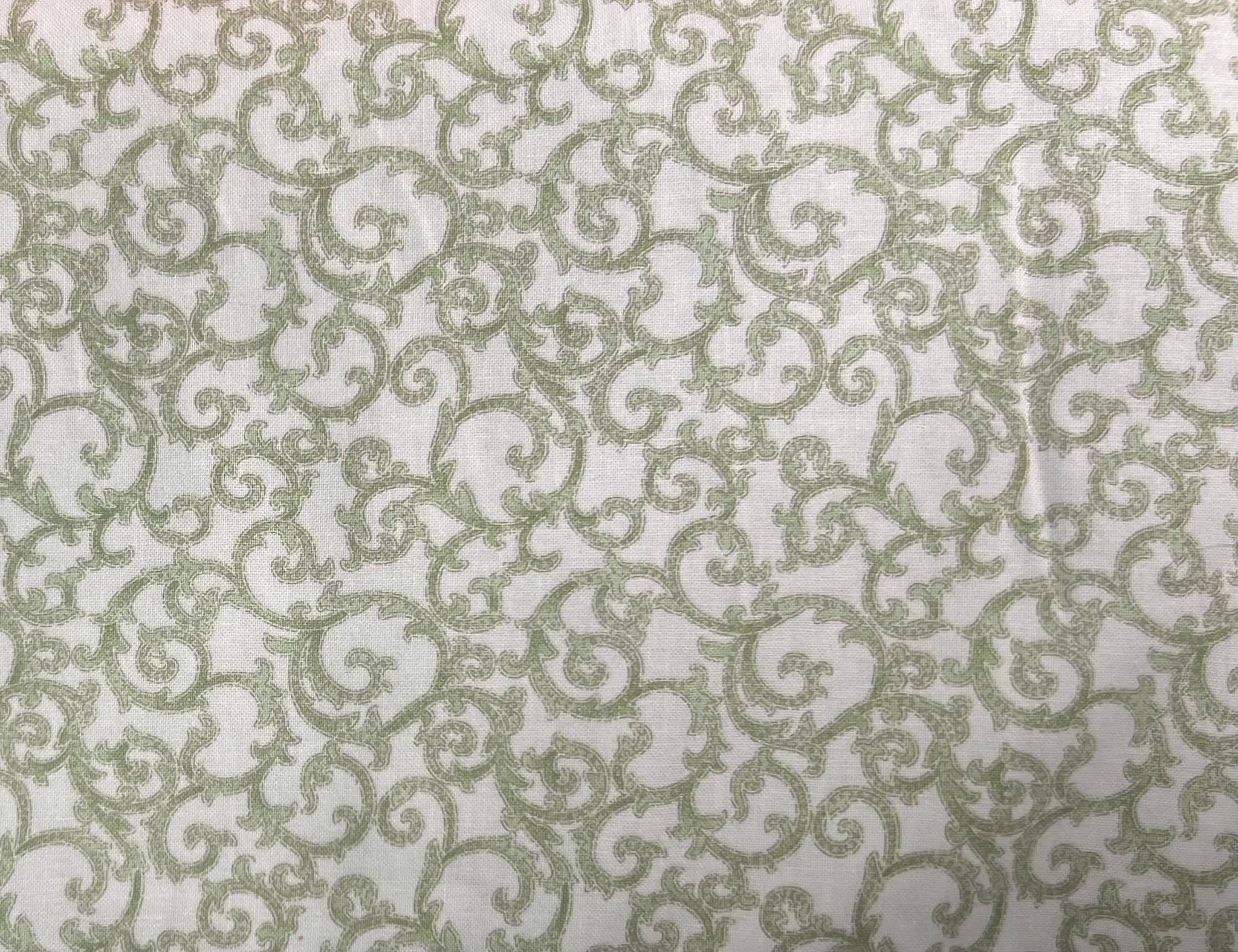 Light Green and White Vine Cotton Fabric 