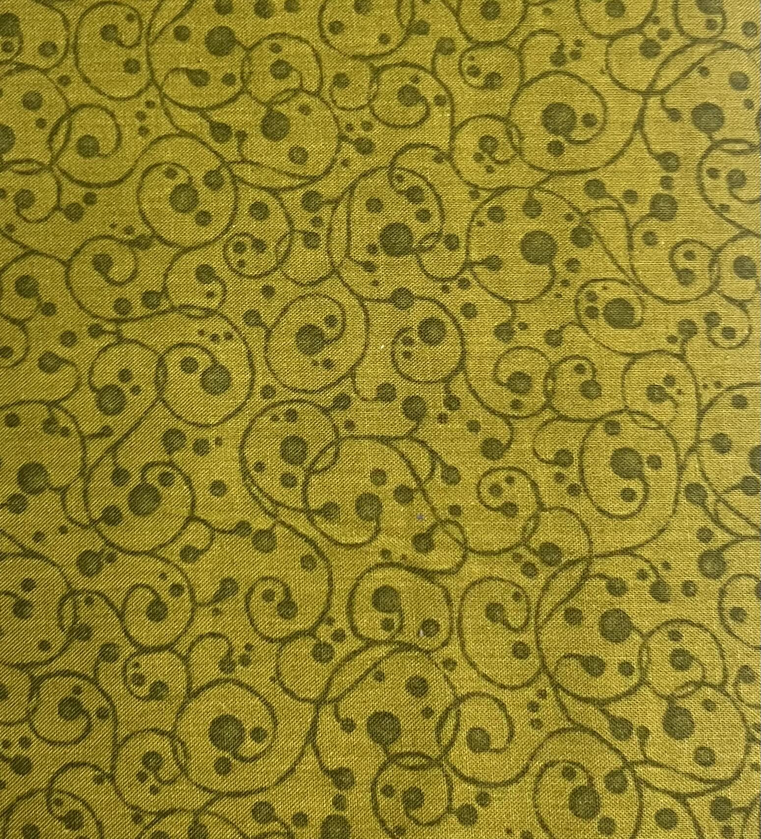 Olive Green Vines Cotton Fabric 