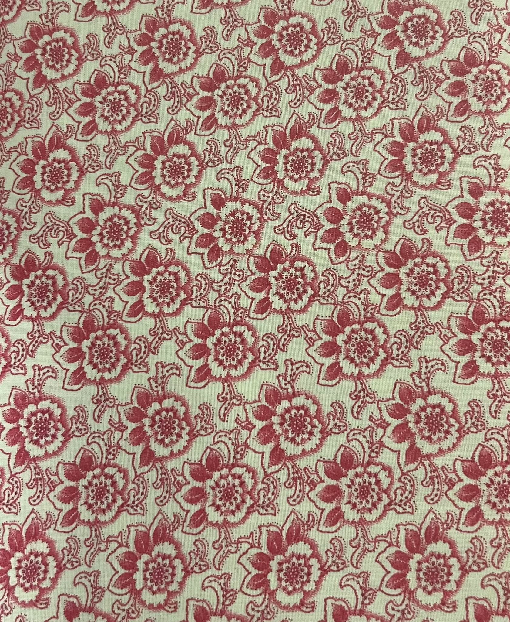 Cream background with Red Floral Cotton Fabric 