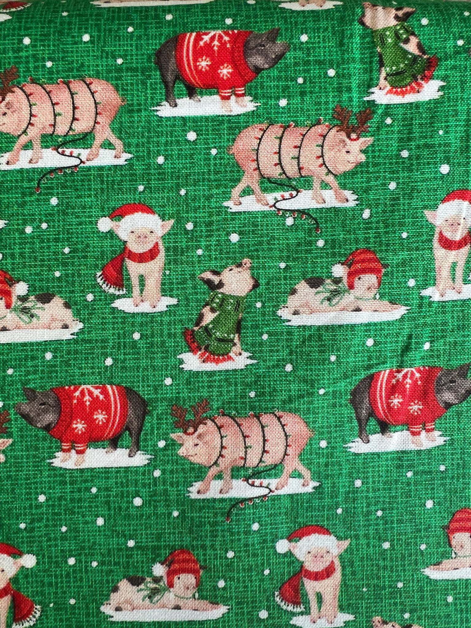 "Christmas Pigs" Cotton Fabric 