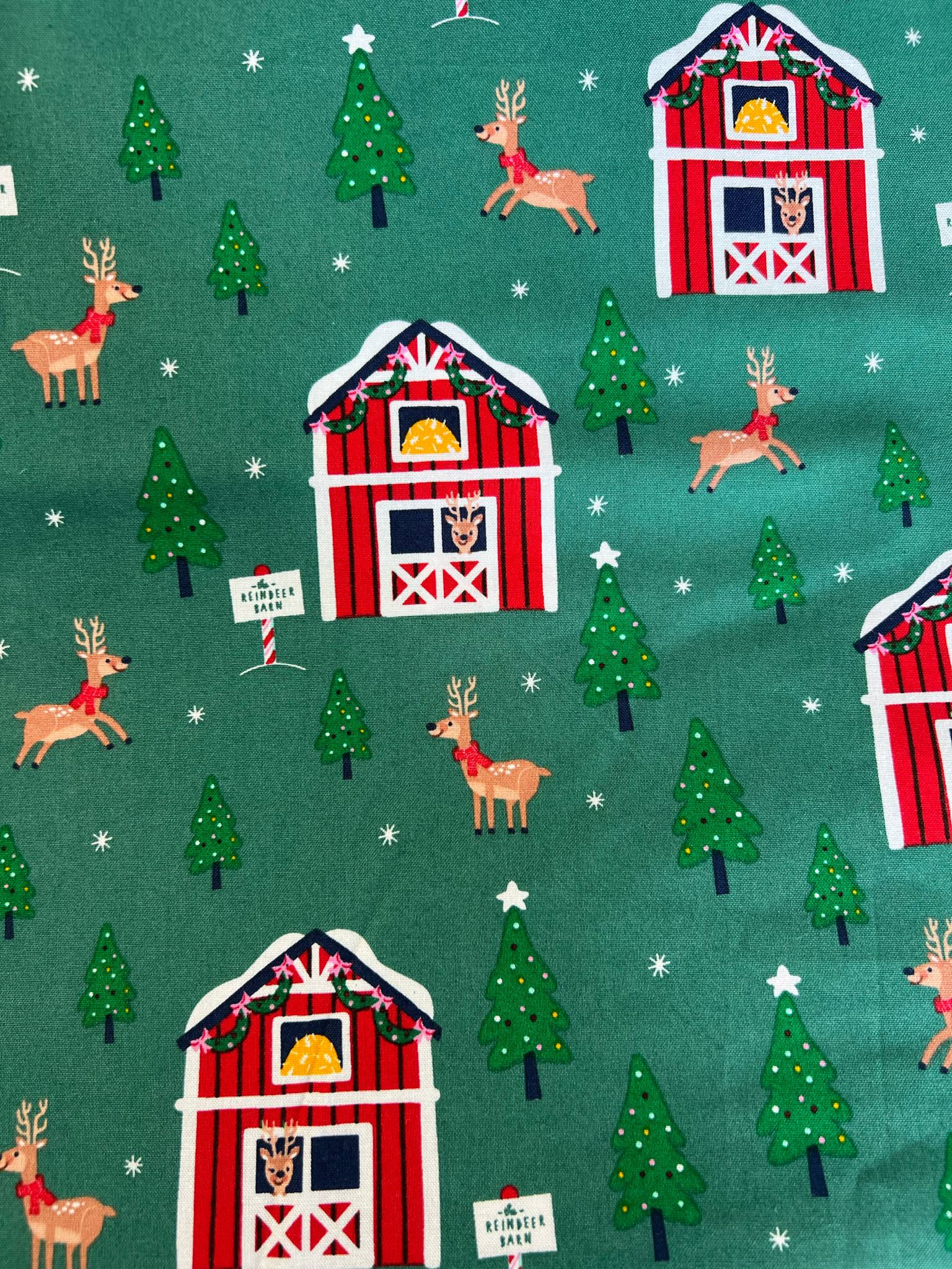 "Reindeer Barn" Cotton Fabric 