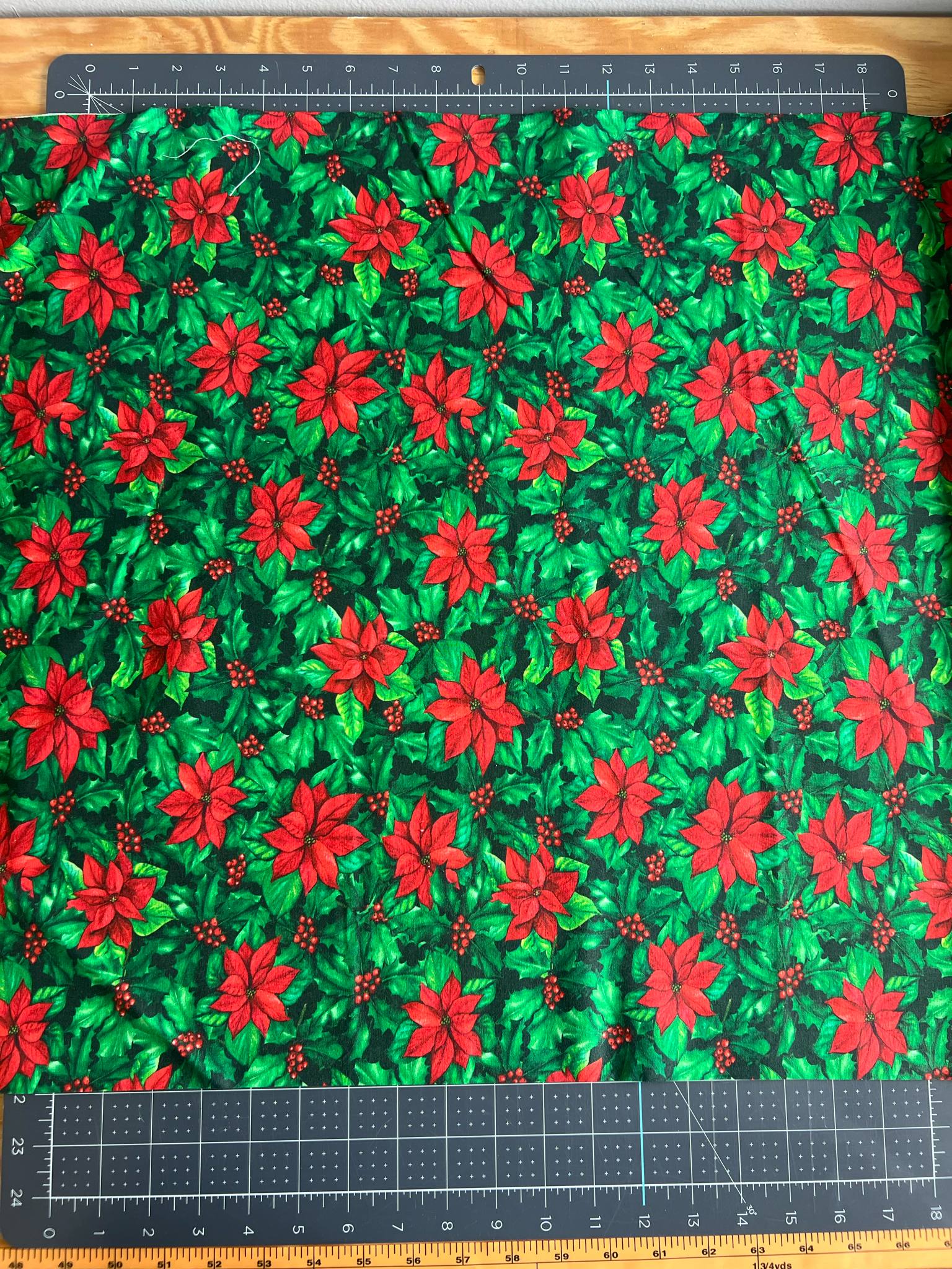 "Green Poinsettia" Cotton Fabric 