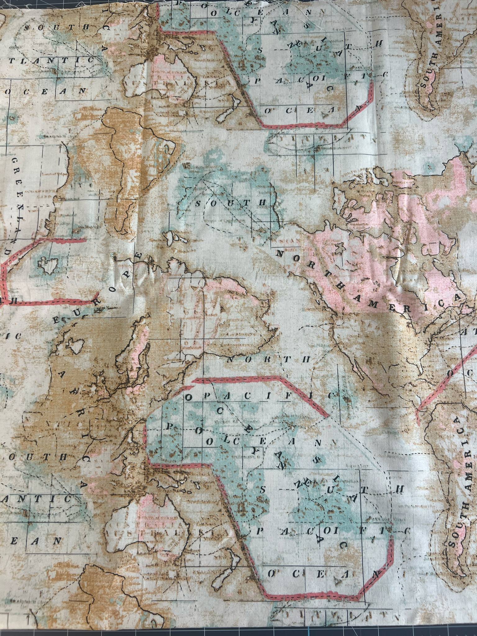 " World Map" Cotton Fabric