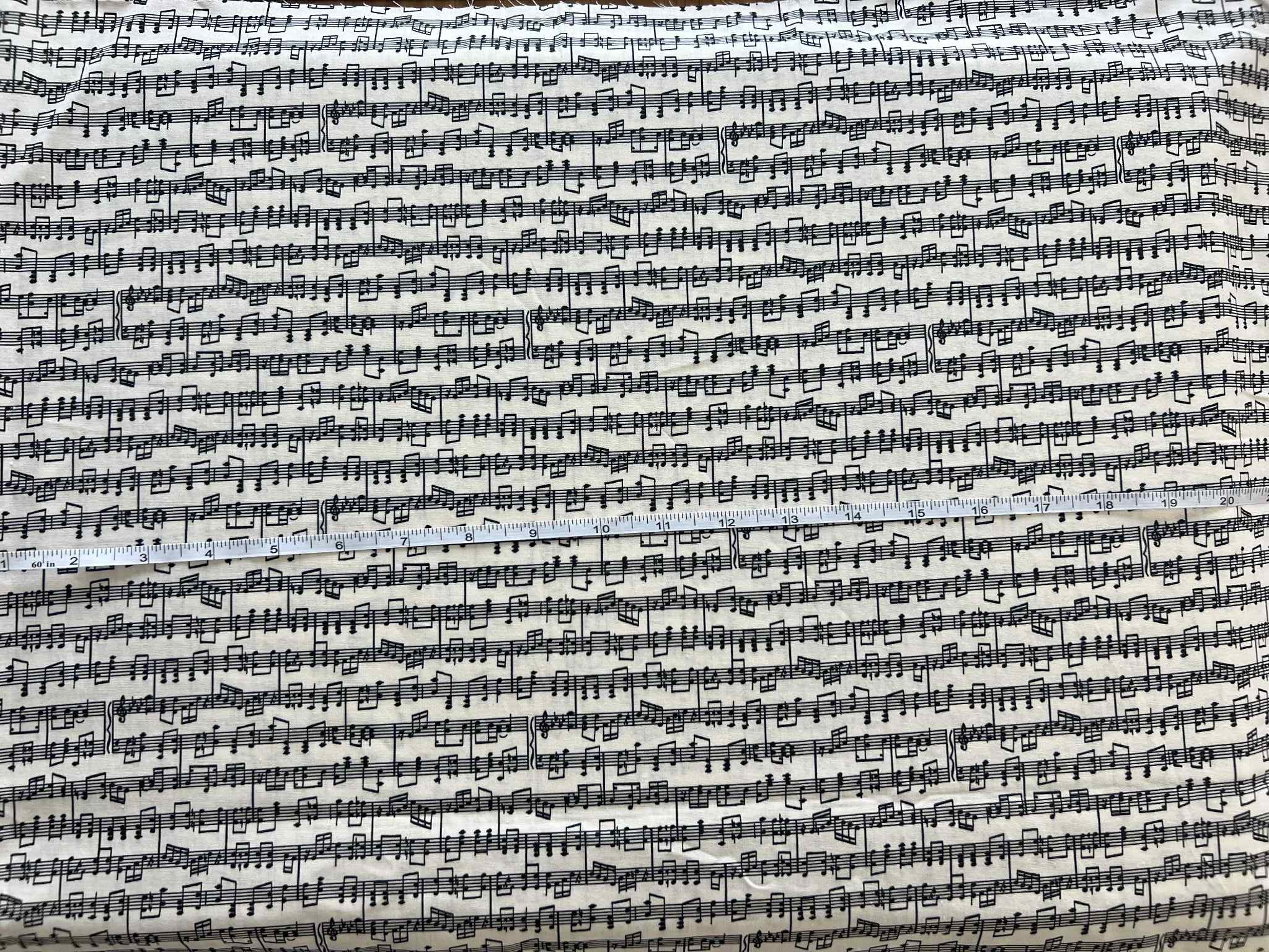 "Sheet Music" on Cream Background Cotton Fabric 
