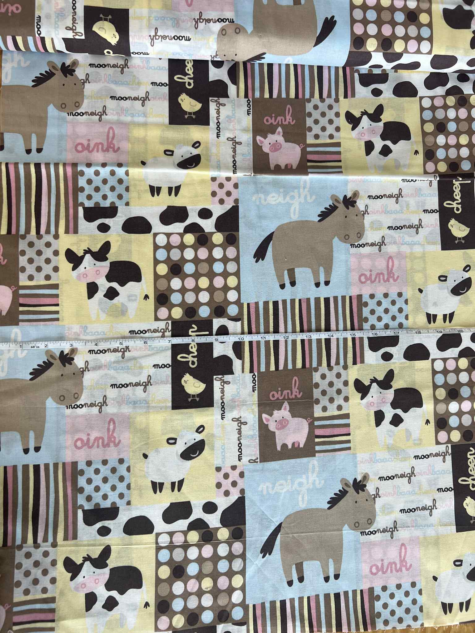 "Nursery Farm Animals" Cotton Fabric 