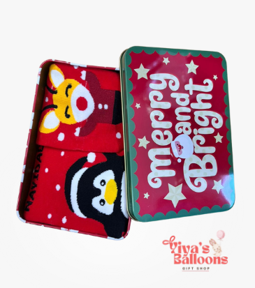 JUEGO DE CALCETINES NAVIDEÑOS EN CAJA METALICA