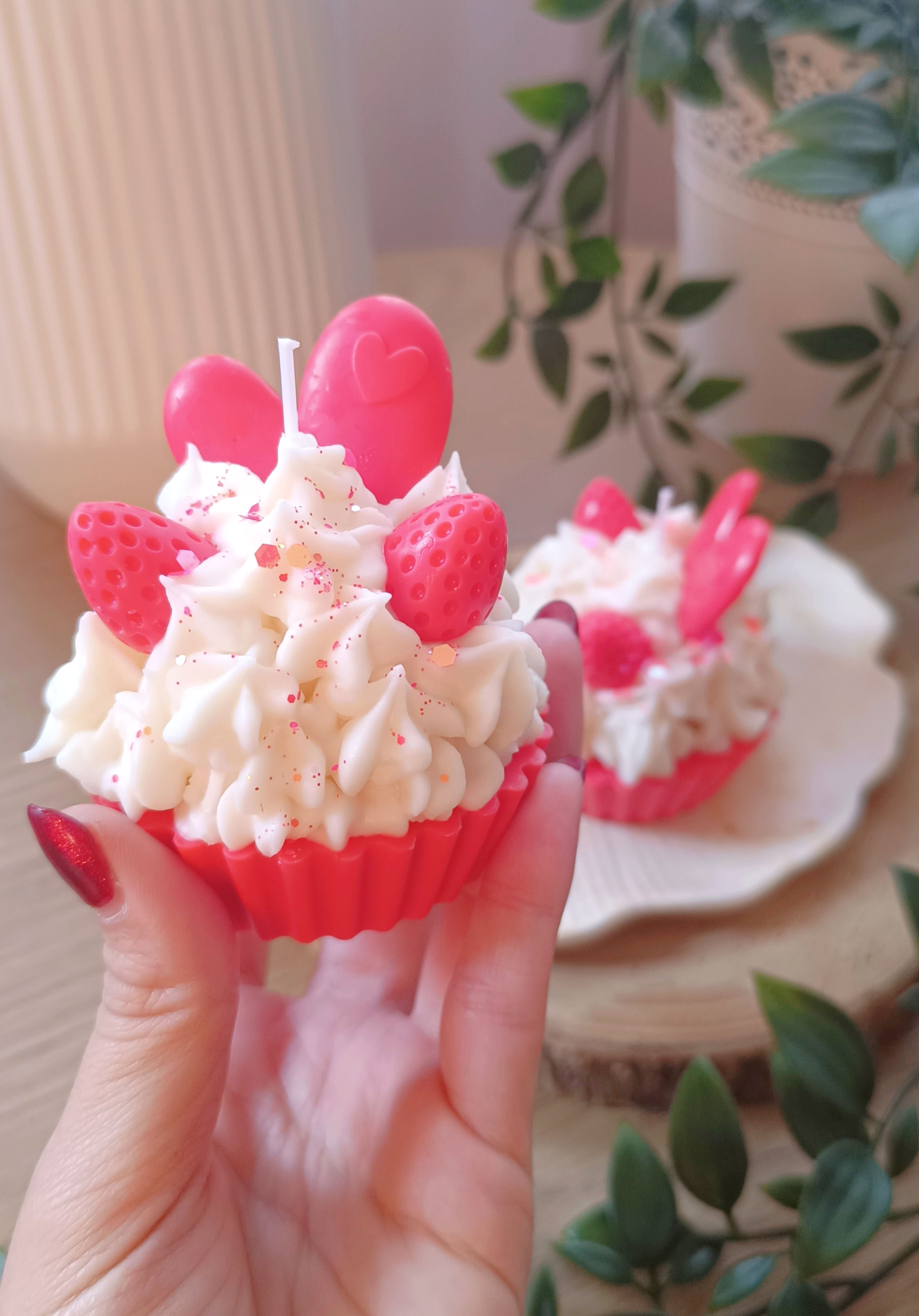 Vela de Postre Decorativa Fresas Con Nata