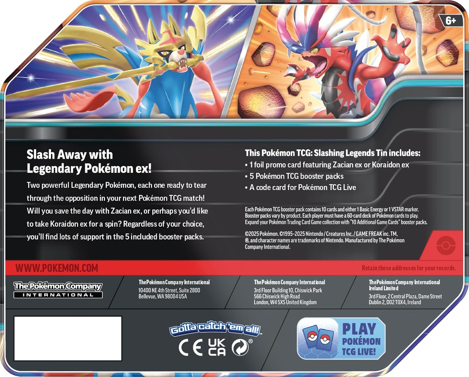 Pokémon TCG: Slashing Legends Tin - Zacian ex (5 sobres + Promo) *inglés
