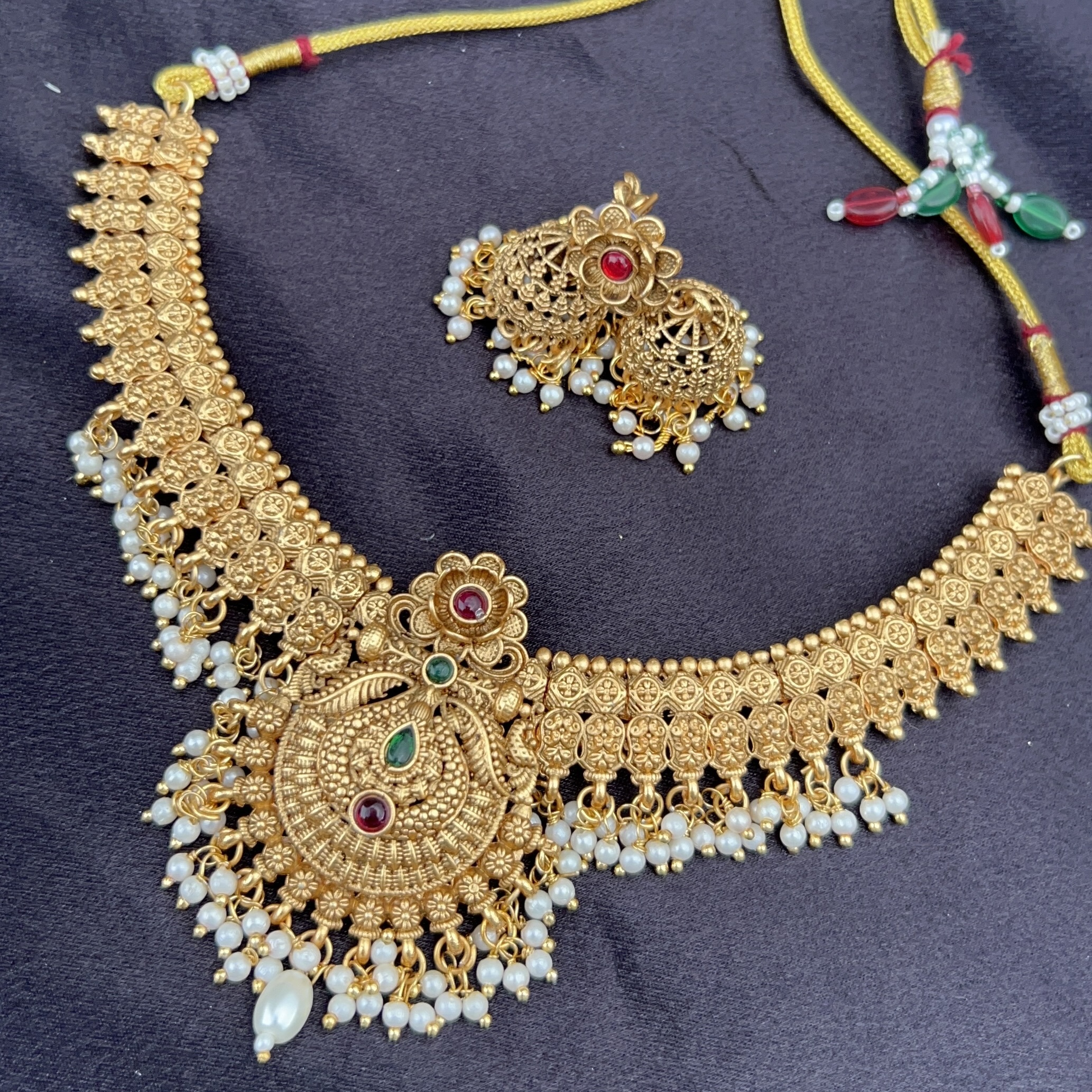 Brass Necklace with Earrings