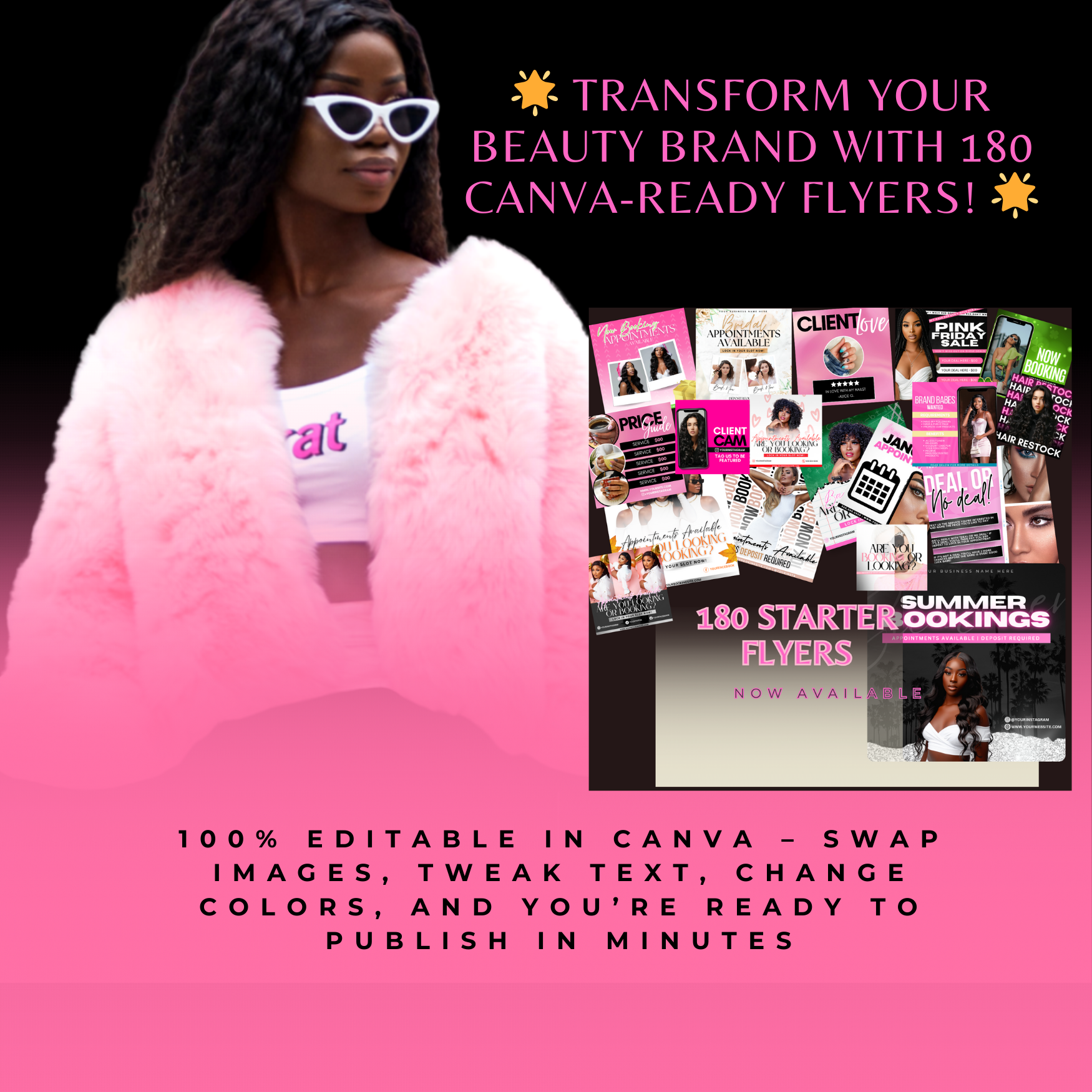 🌟 Transform Your Beauty Brand with Canva-Ready Flyers! 🌟Ready to fill every appointment slot and boost your bottom line? 