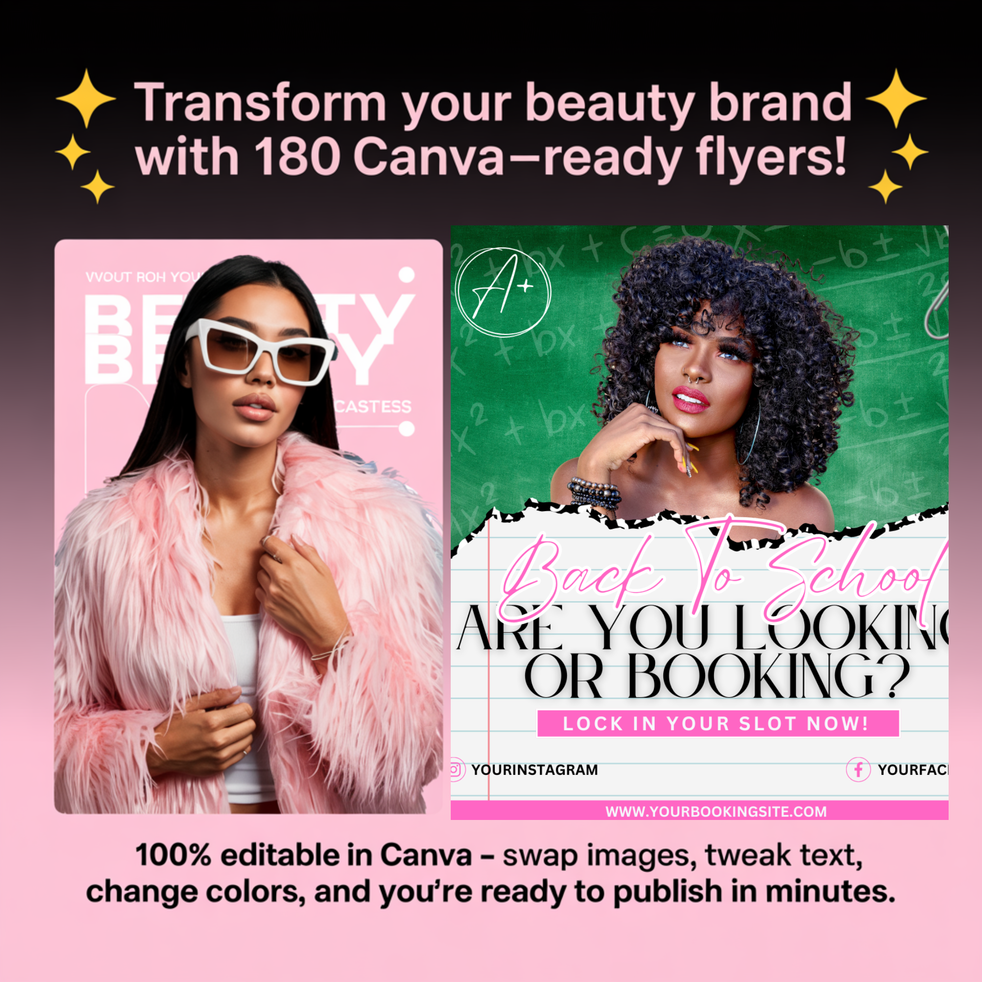 🌟 Transform Your Beauty Brand with Canva-Ready Flyers! 🌟Ready to fill every appointment slot and boost your bottom line? 