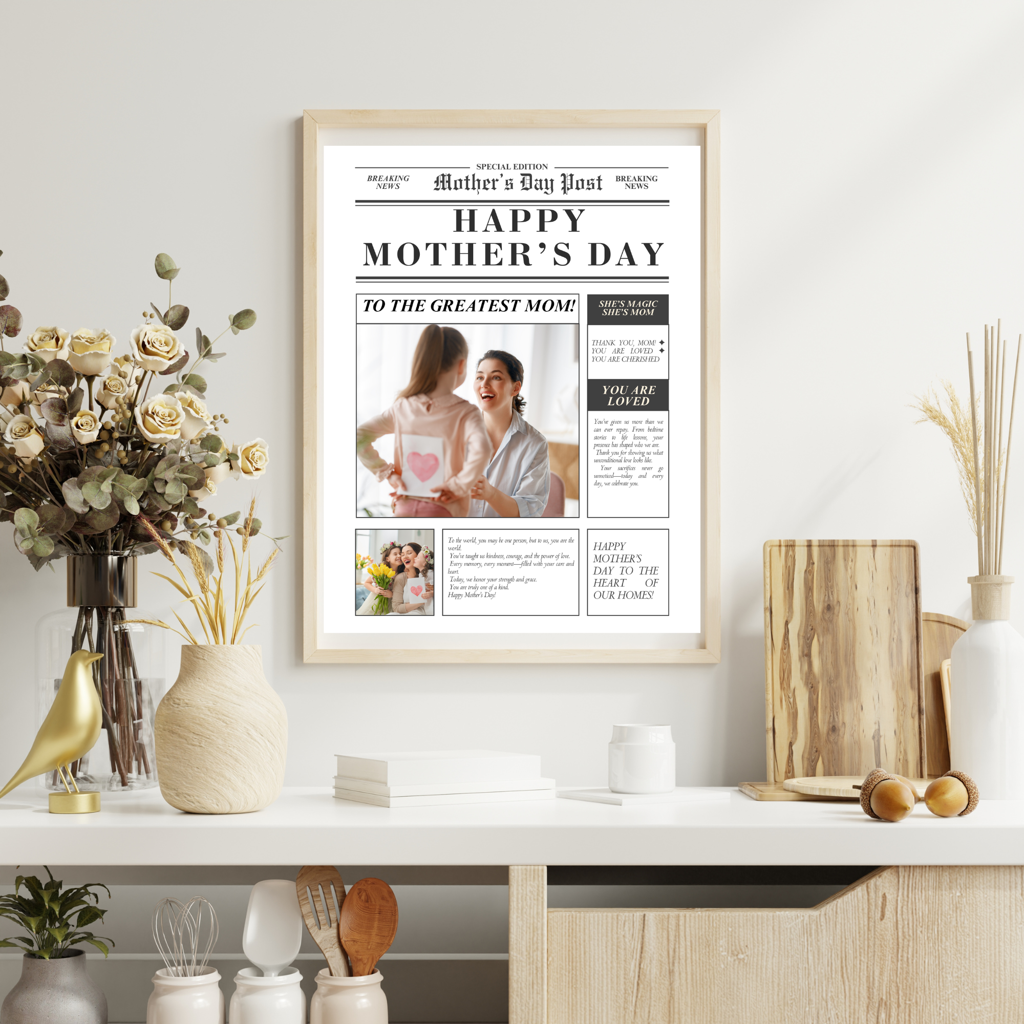 Mother's Day Gift Package with Framed Newspaper