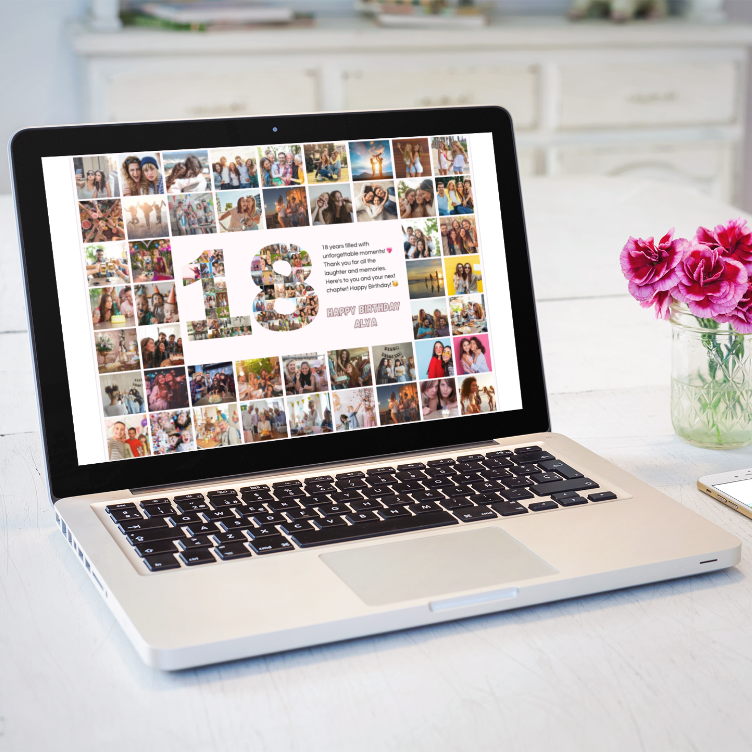 🎁 Celebrate 18 Unforgettable Years: Your Personal Photo Collage Birthday Template (Canva)